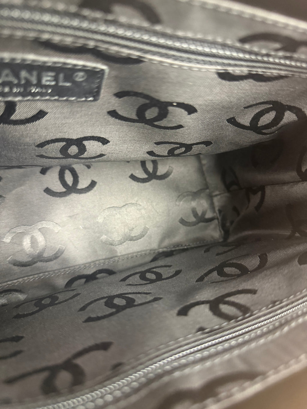 Chanel Vintage Black Patent Pony Hair Chain Pocket Tote 2005