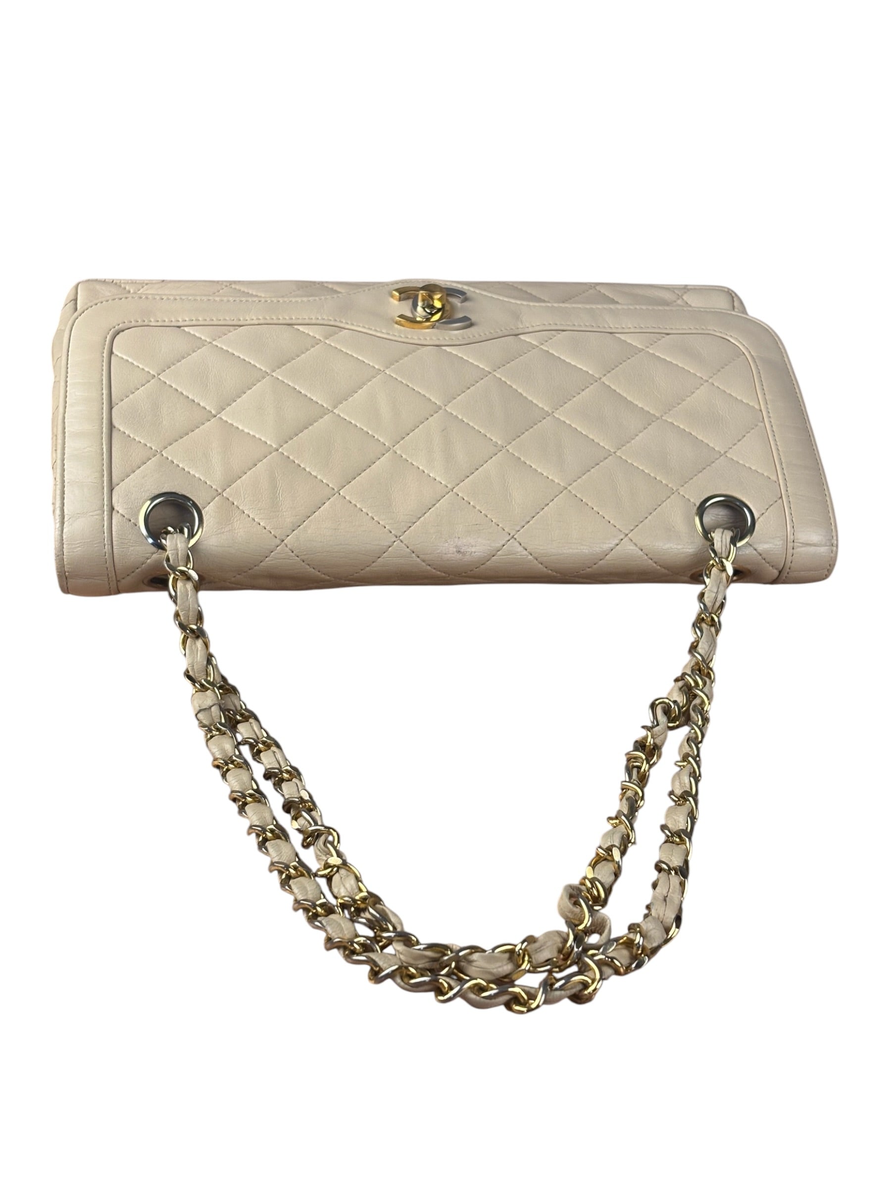 Chanel Beige Quilted CC Vintage Double Flap Bag 90s