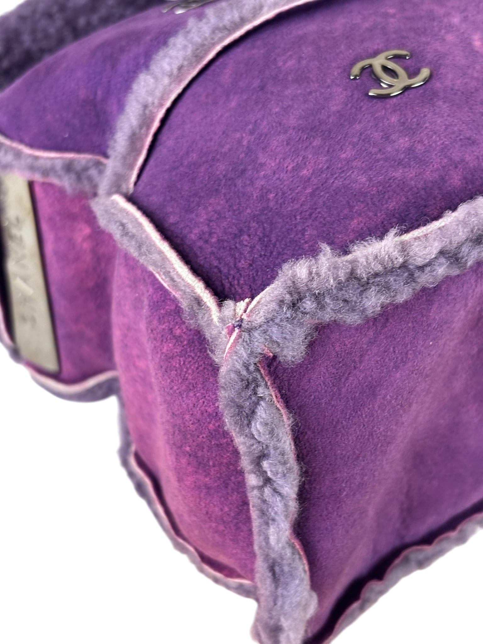 Chanel Vintage Purple Shearling/Suede Patchwork Shoulder Bag 2000
