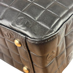 Chanel Vintage Black Leather Chocolate Bar Tote Bag 1992