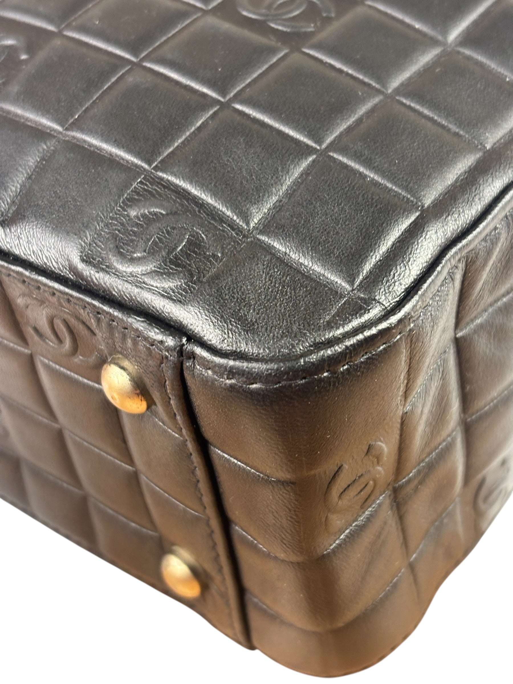 Chanel Vintage Black Leather Chocolate Bar Tote Bag 1992