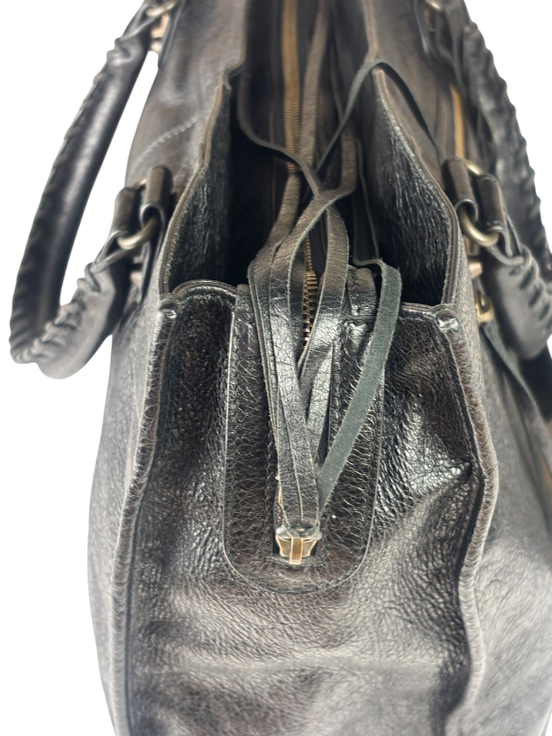 Balenciaga Black Lambskin Moto Work Two-Way Bag