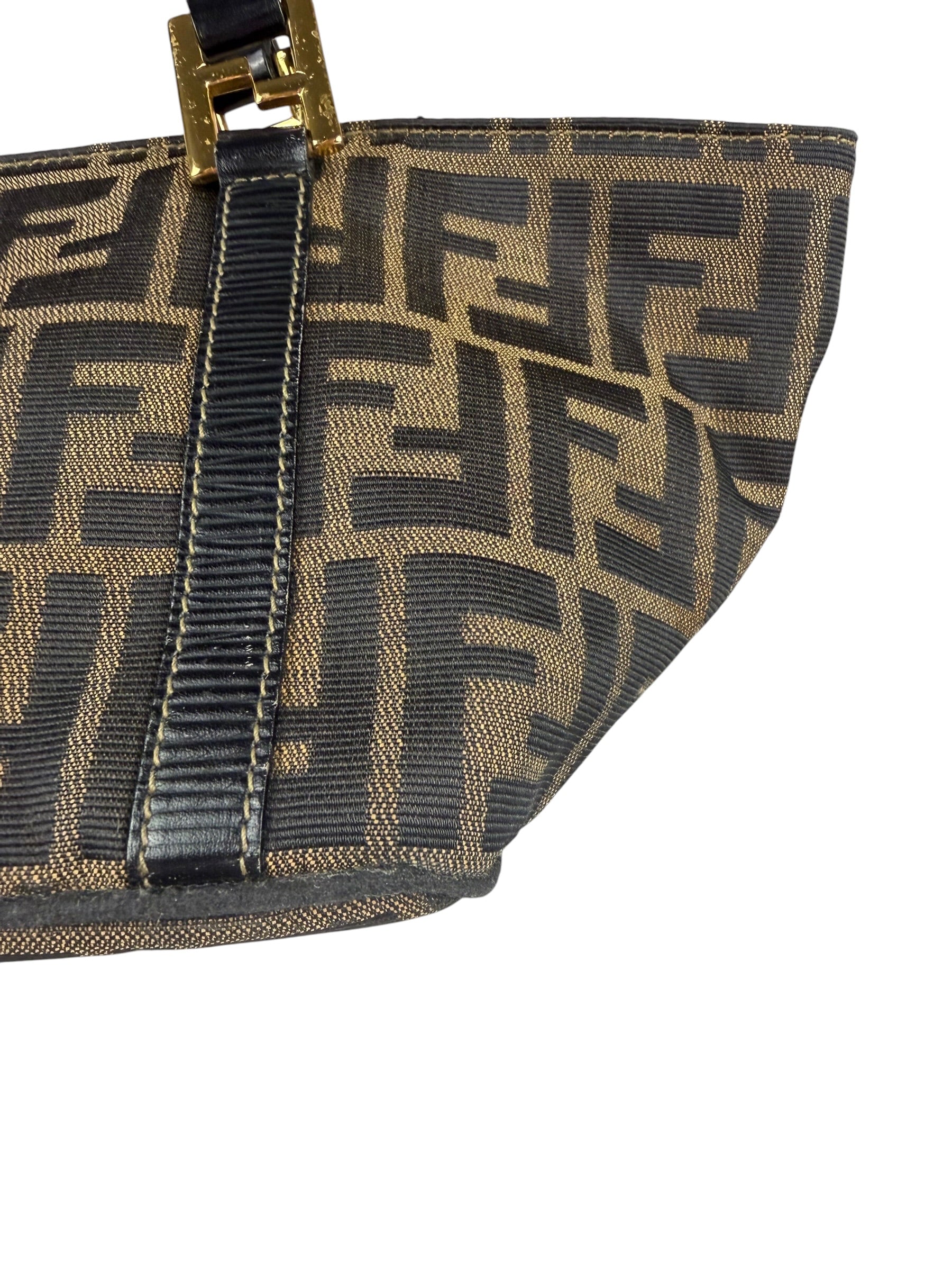 Fendi FF Black Leather Trim Zucca Mamma Pochette