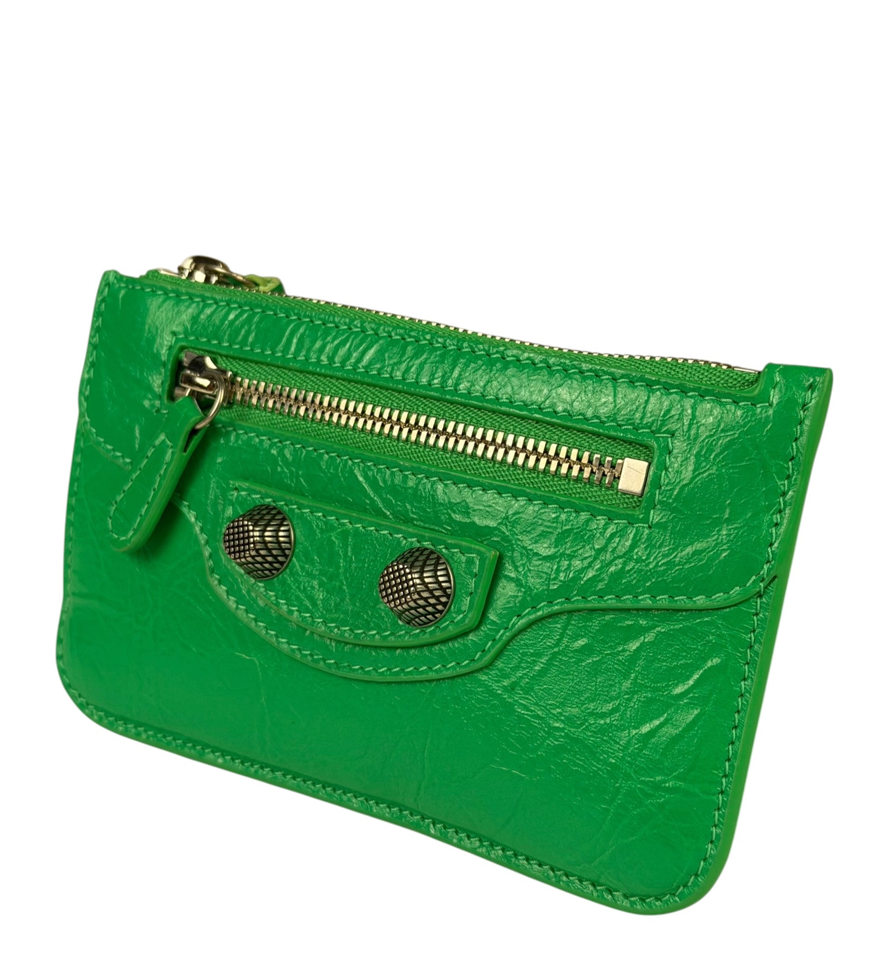 Balenciaga Green Leather Le Cagole Coin/Card Holder