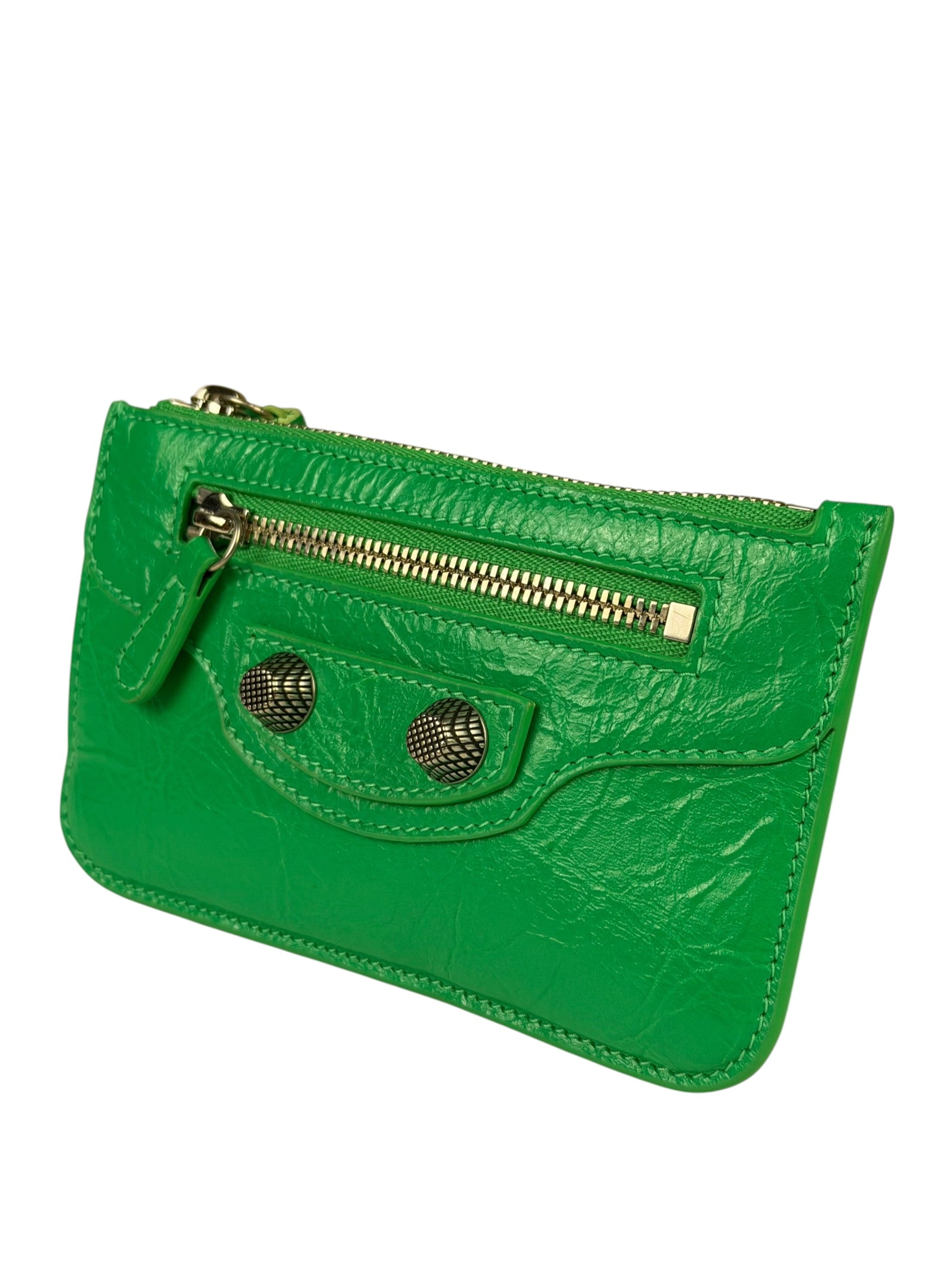 Balenciaga Green Leather Le Cagole Coin/Card Holder