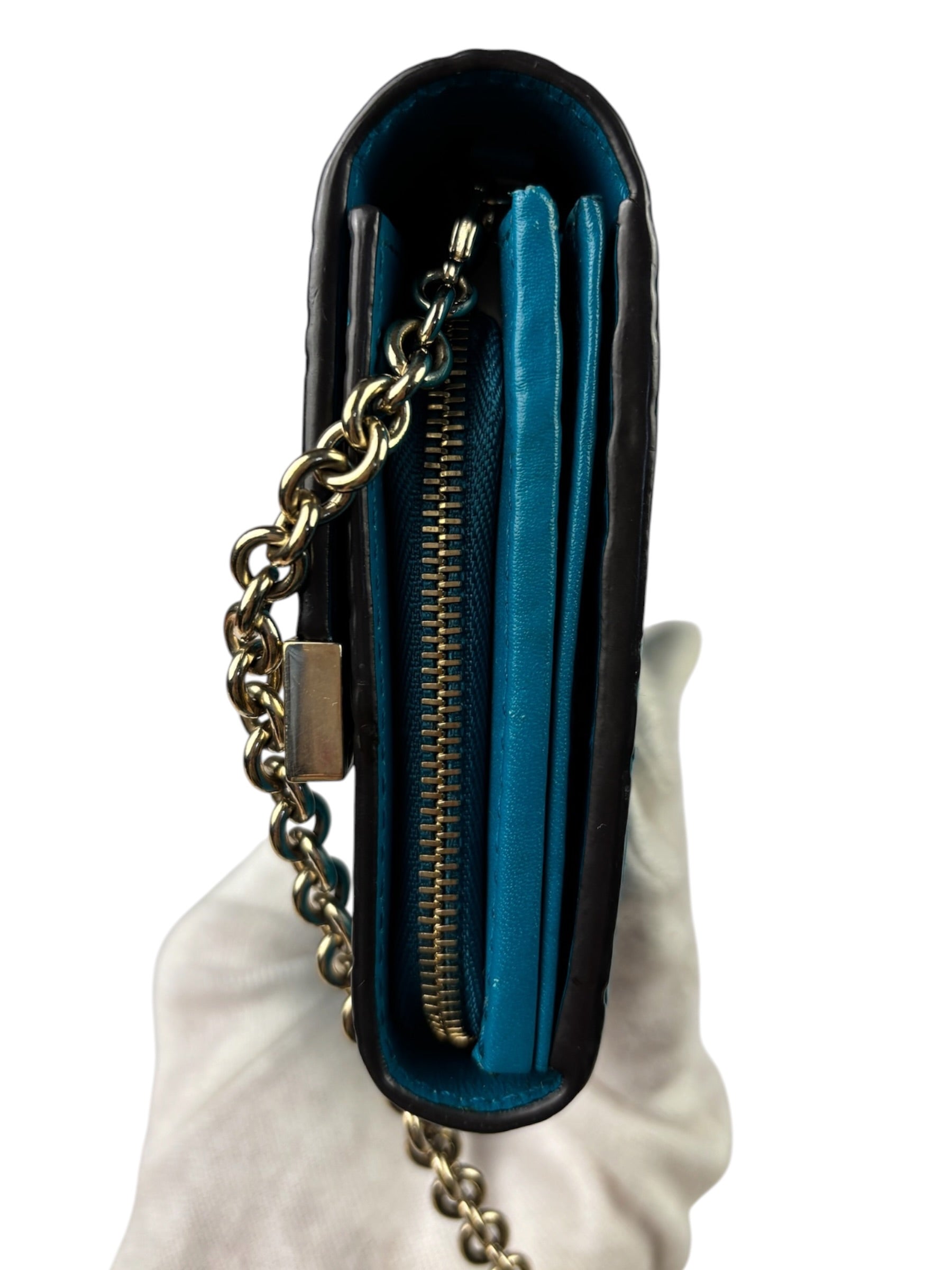 Gucci Turquoise Blue Guccissima Wallet On Chain