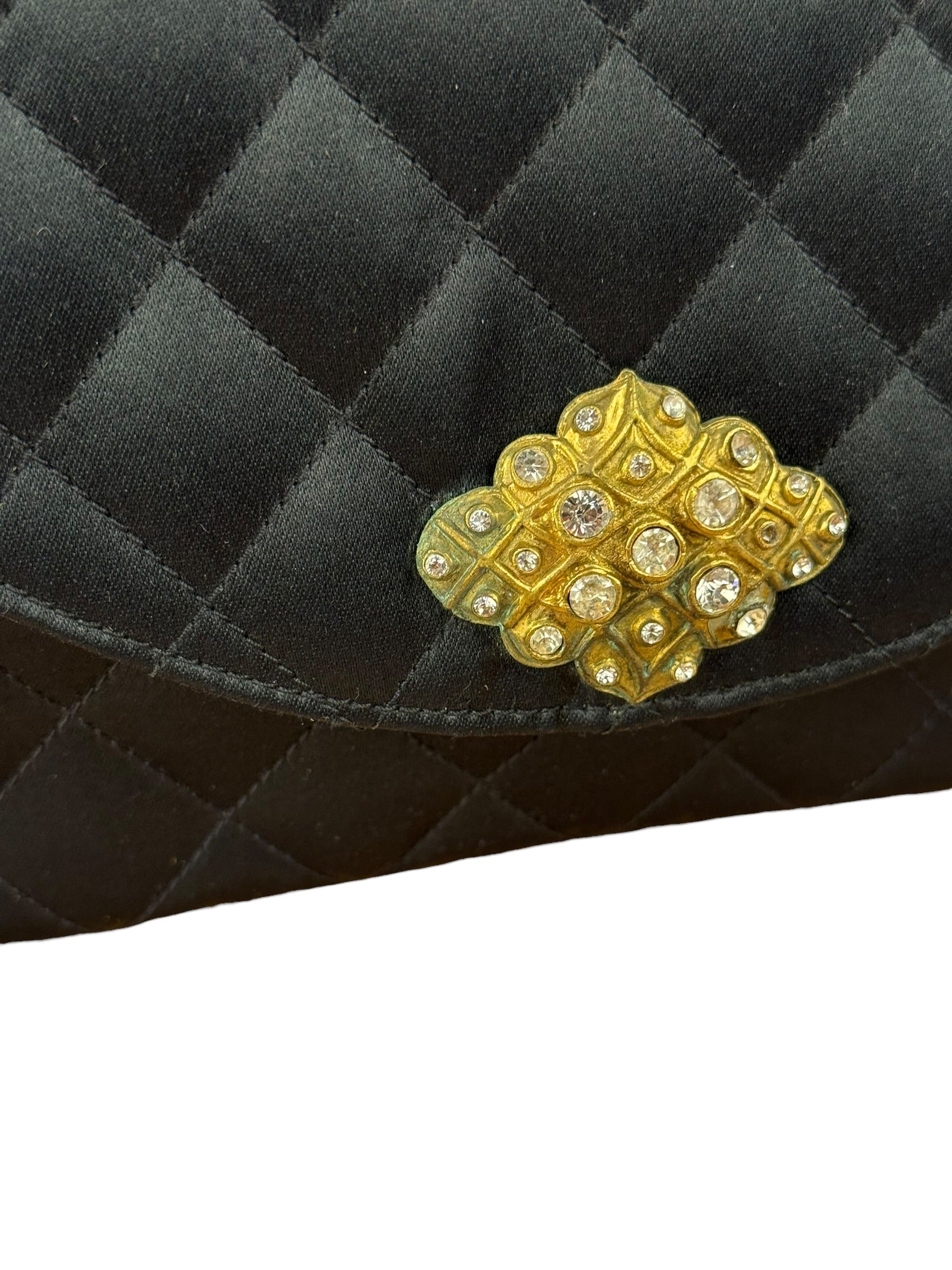 Chanel Black Quilted Satin Gripoix 1986