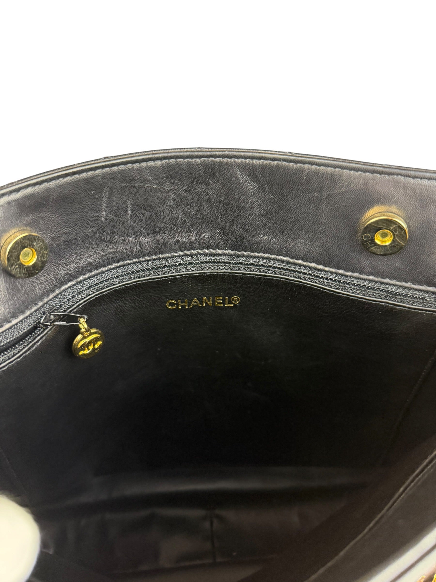 Chanel Black Lambskin Shopper Tote 90s