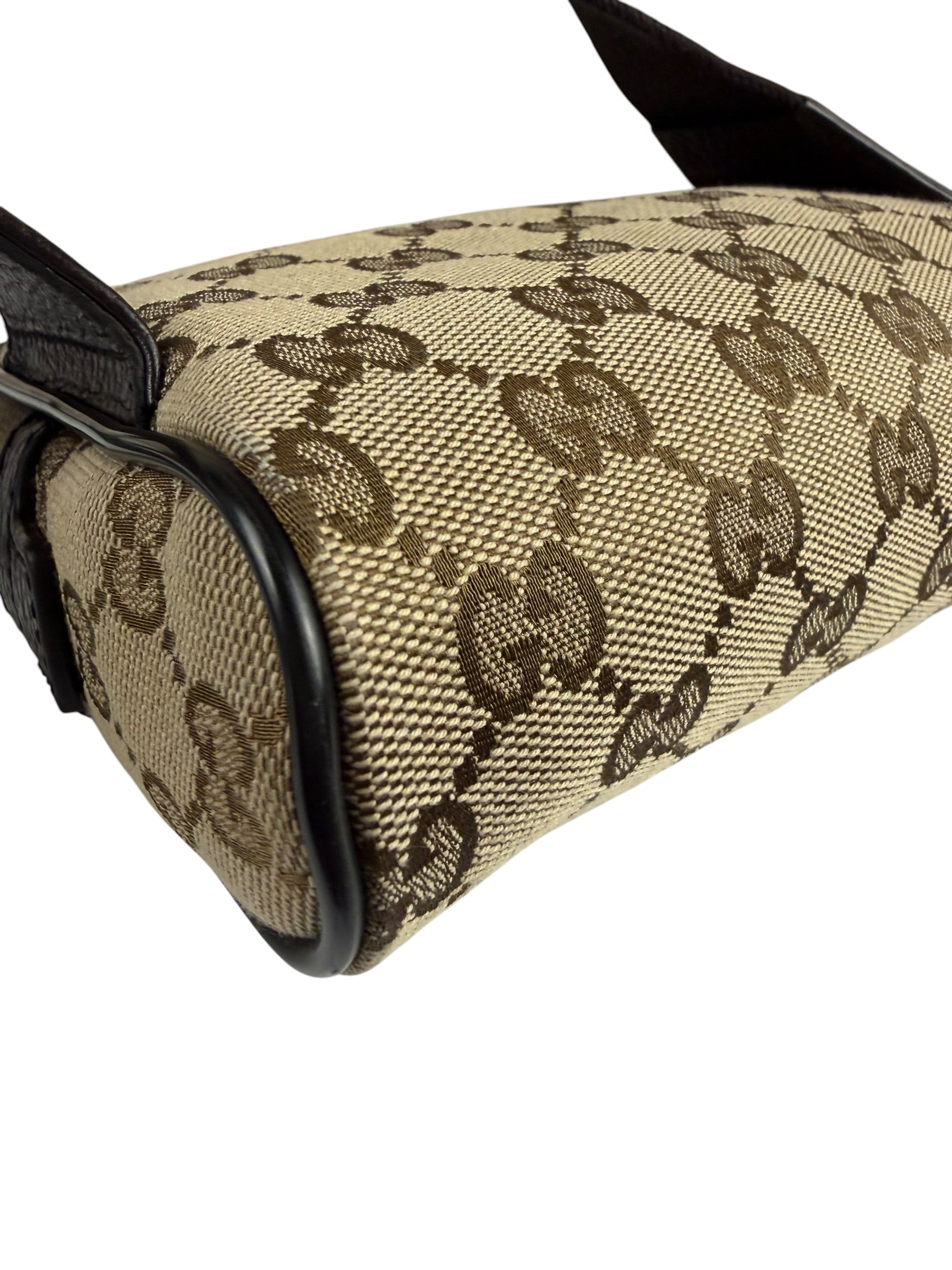 Gucci Brown Leather Trim GG Canvas Belt Bag