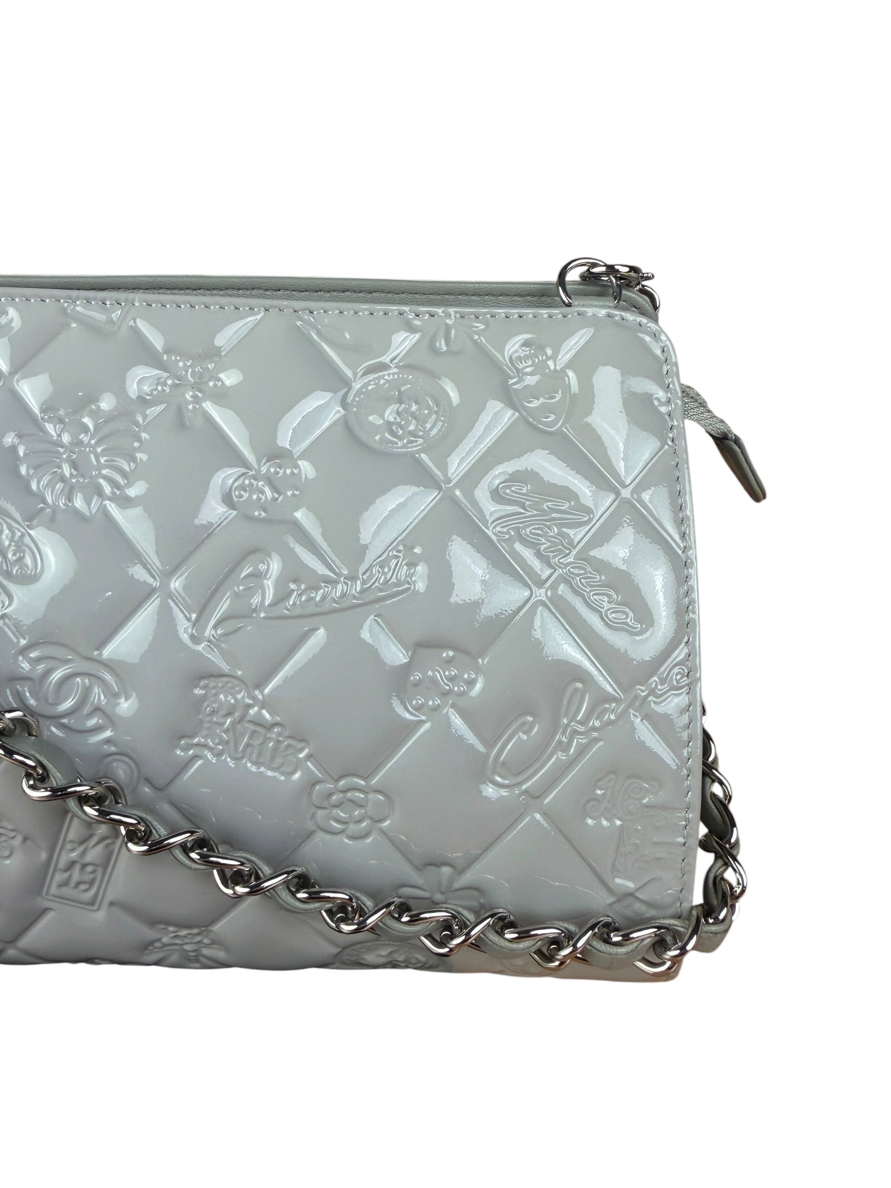 Chanel Vintage Grey Patent Leather Lucky Symbols Icon Pochette 1989