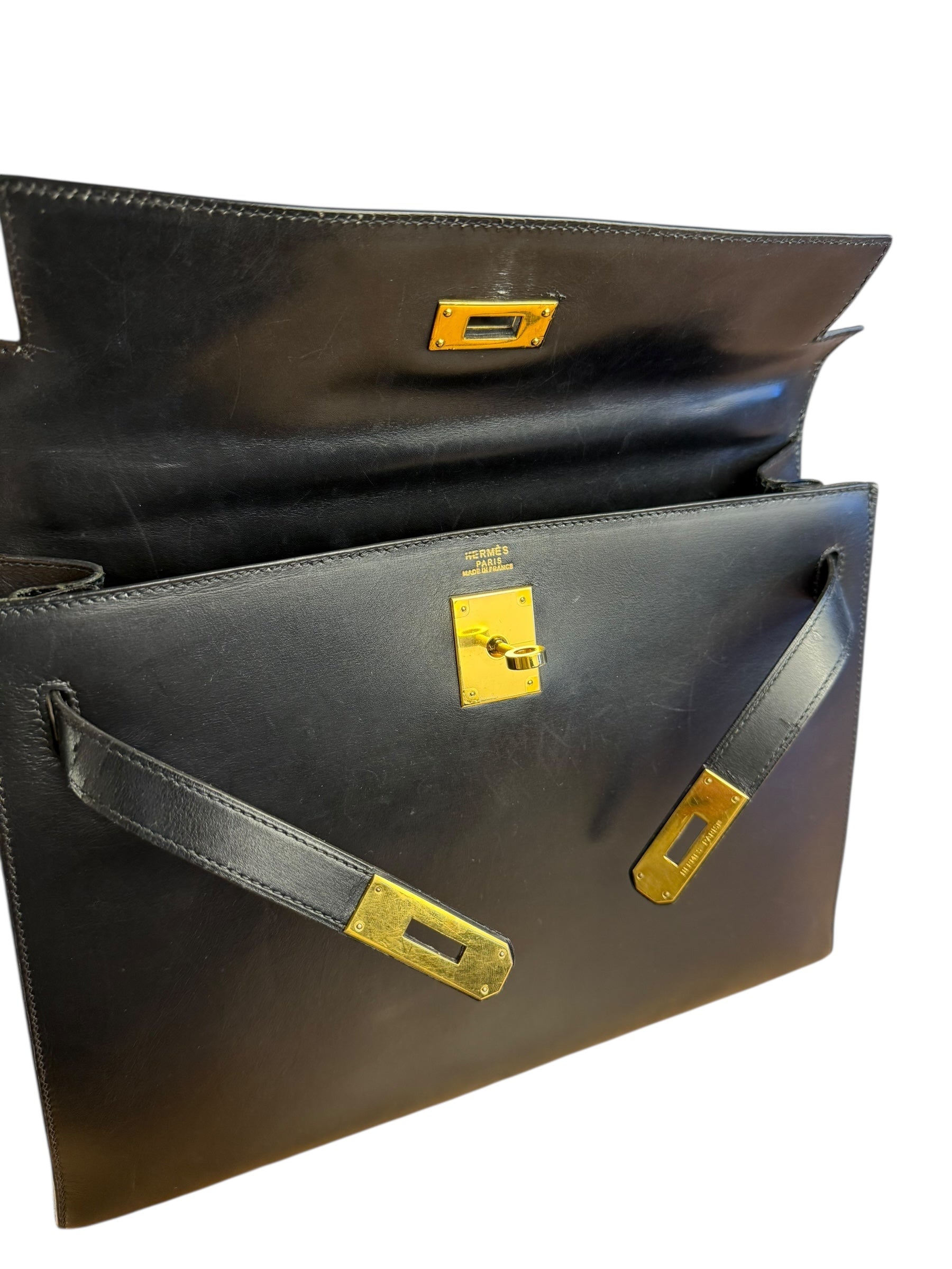 Hermes Kelly 32 Black Box Leather 1991