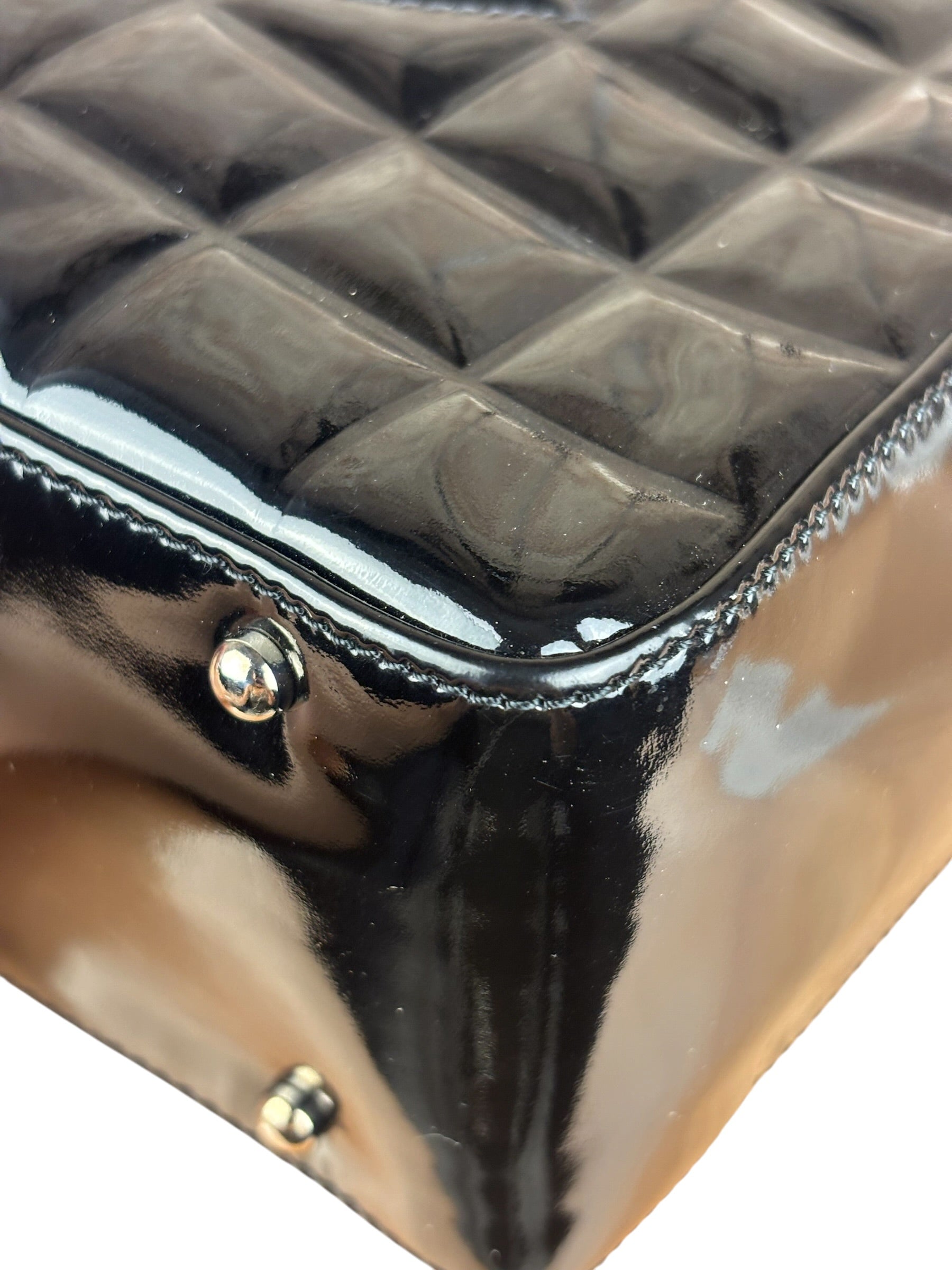 Chanel Black Patent Chocolate Bar Shoulder Tote 2002
