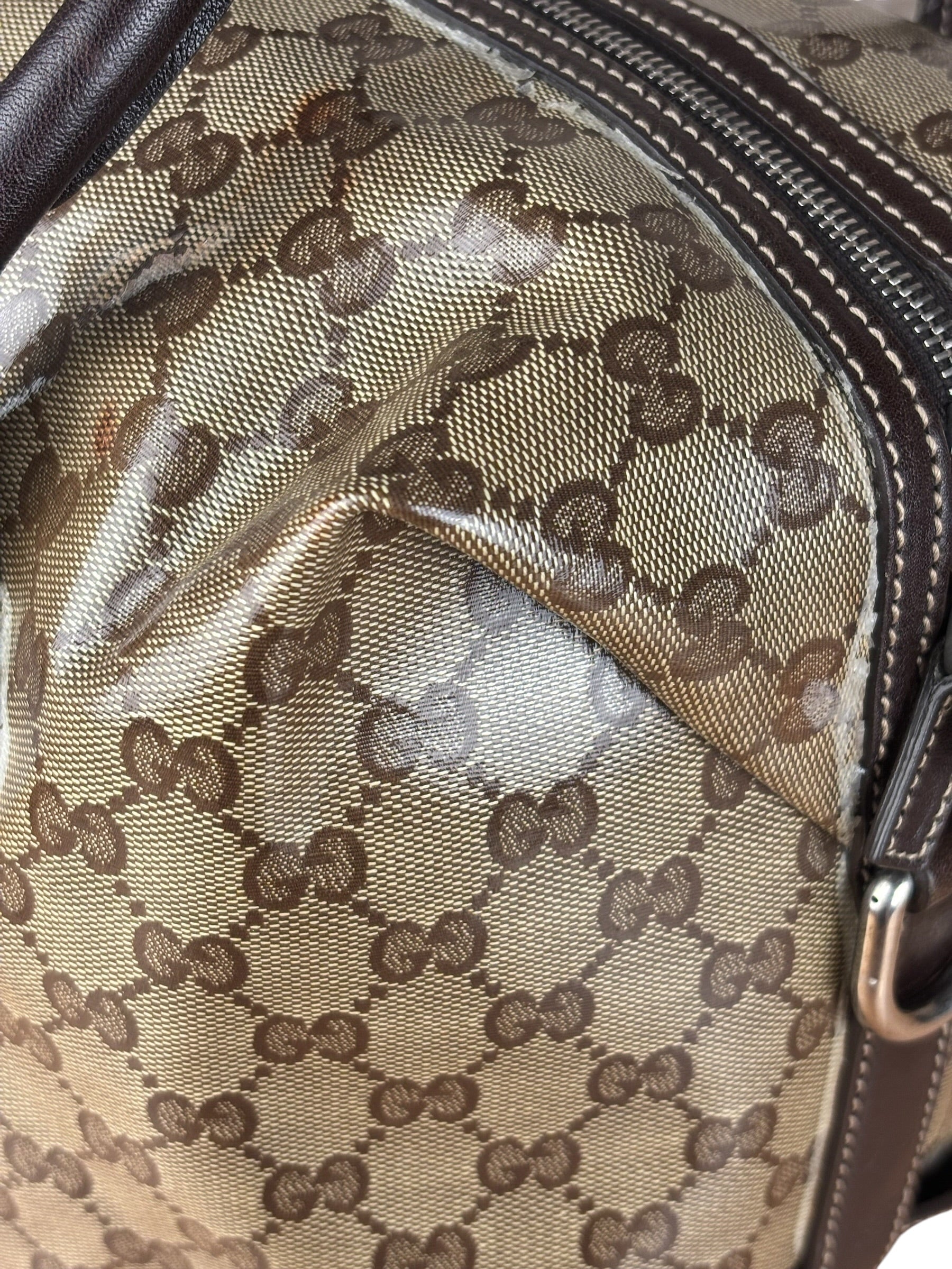 Gucci Vintage GG Coated Canvas Crystal Boston Handbag