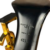 Saint Laurent Glossy Black Gold Logo Heels