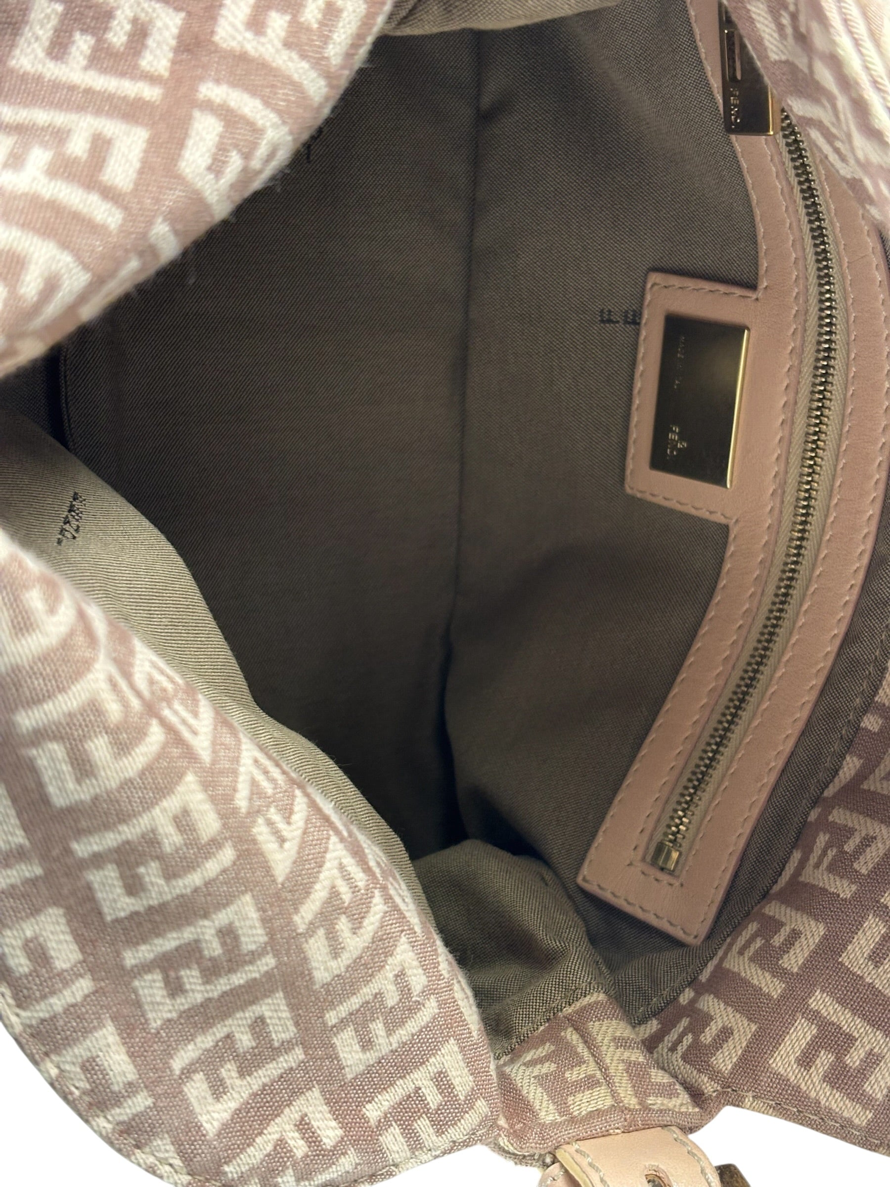Fendi Rose Beige  Leather Trim Zucca Baguette