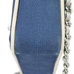Chanel Blue/Cream Patent Leather Trim East-West Chocolate Bar Shoulder Bag 2002