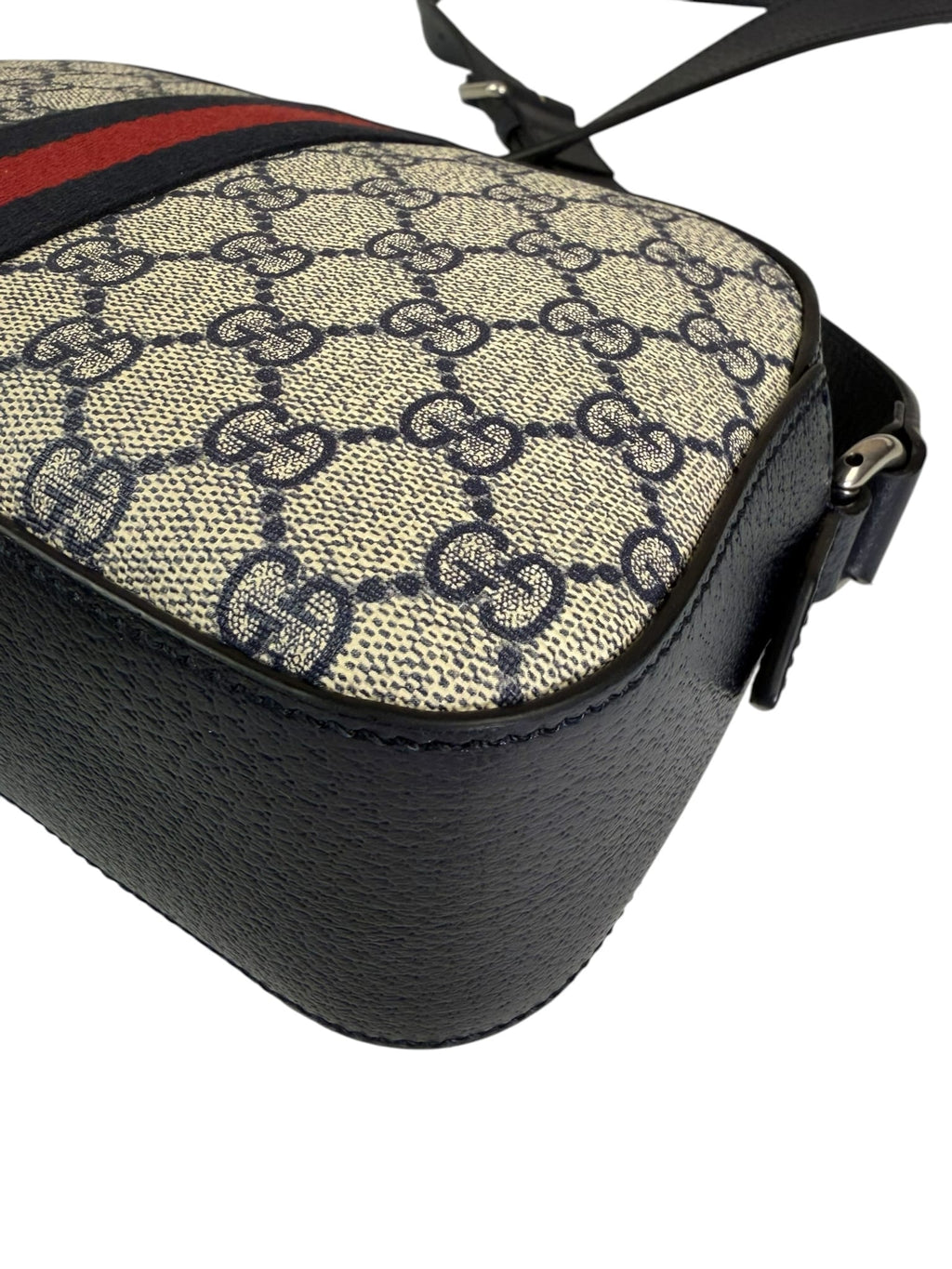 Gucci Navy/Beige Leather GG Supreme Small Ophidia Camera Bag