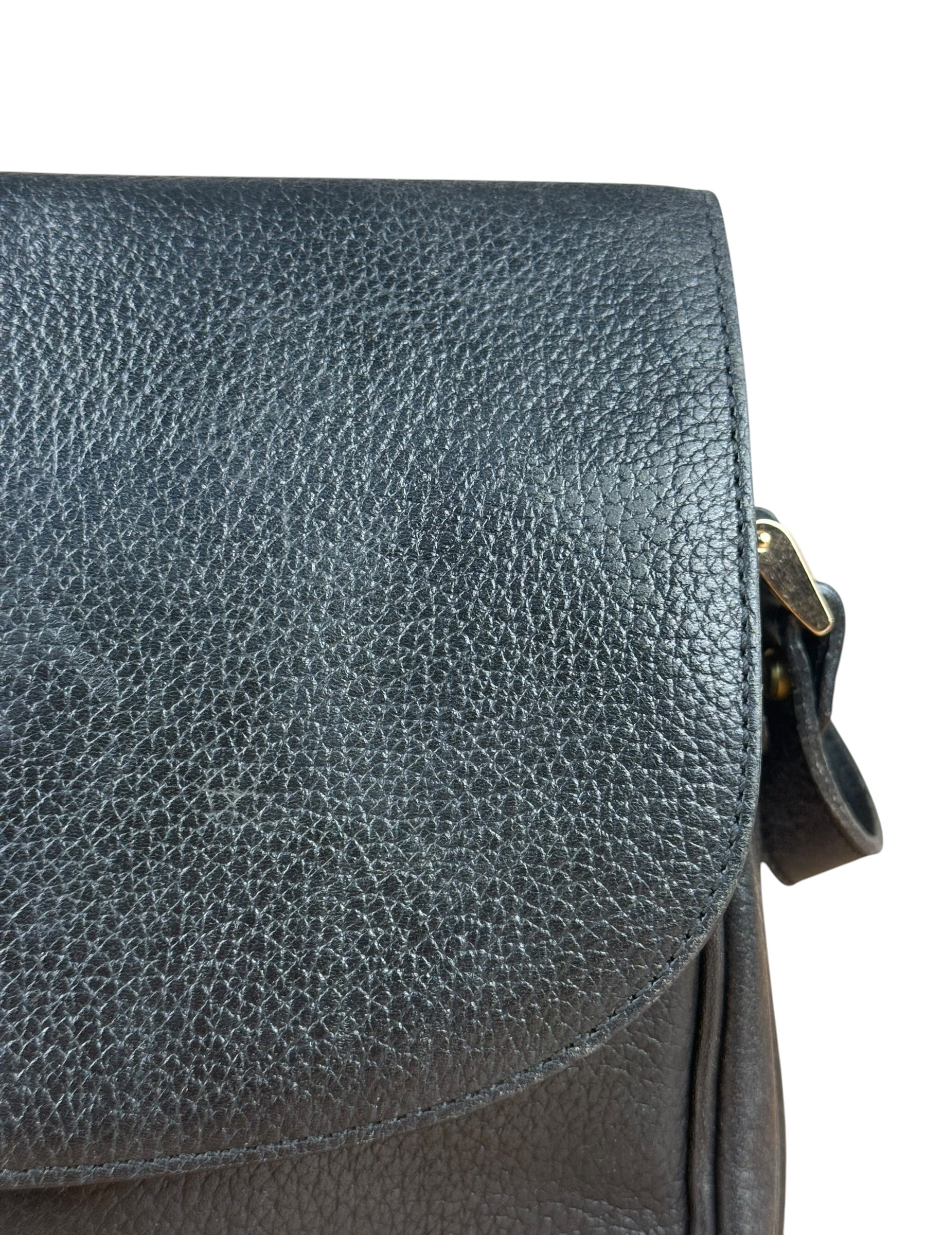 Burberry Vintage Black Pebbled Leather Crossbody Flap Bag