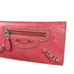 Balenciaga Pink Leather Moto Long Wallet