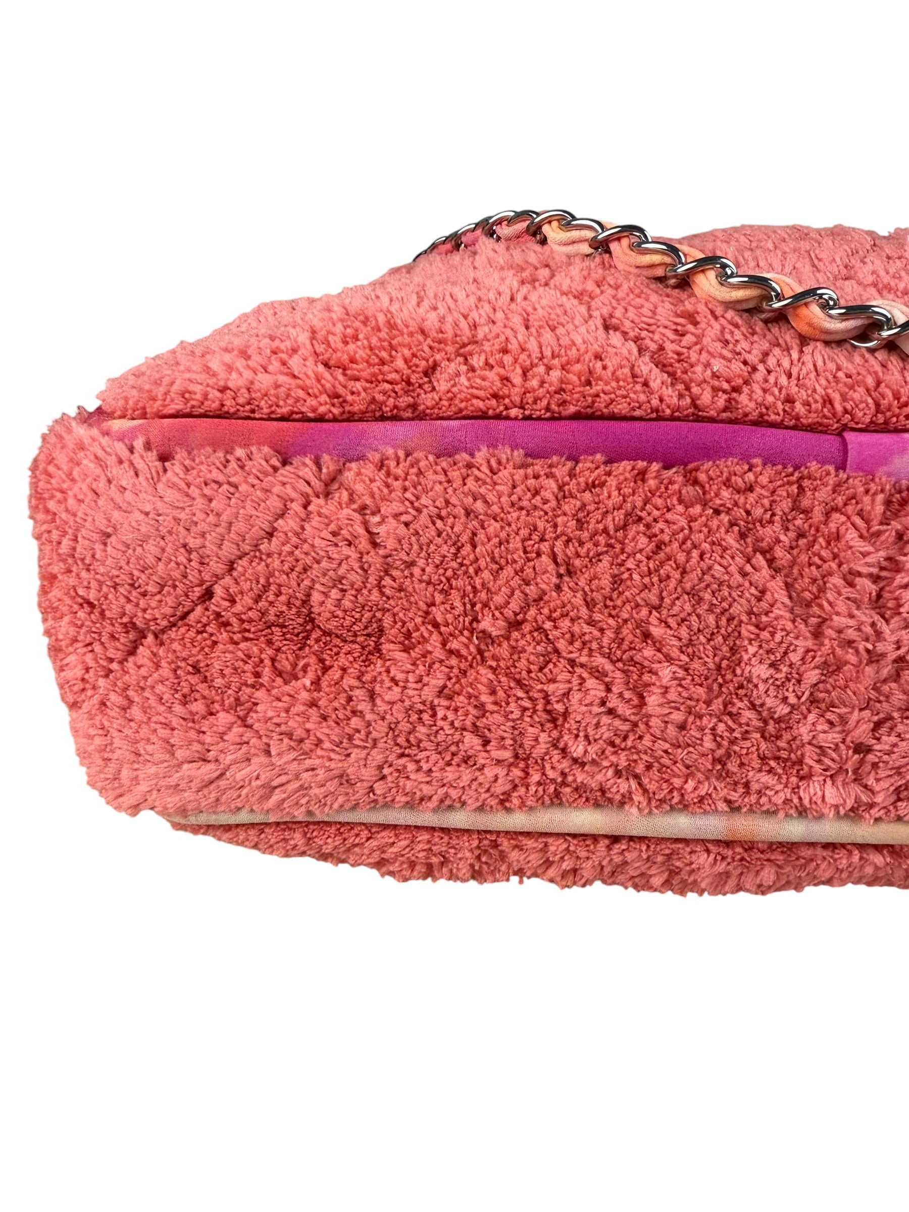 Chanel Coral Terry Cloth Quilted Jumbo Single Flap Shoulder Bag2020