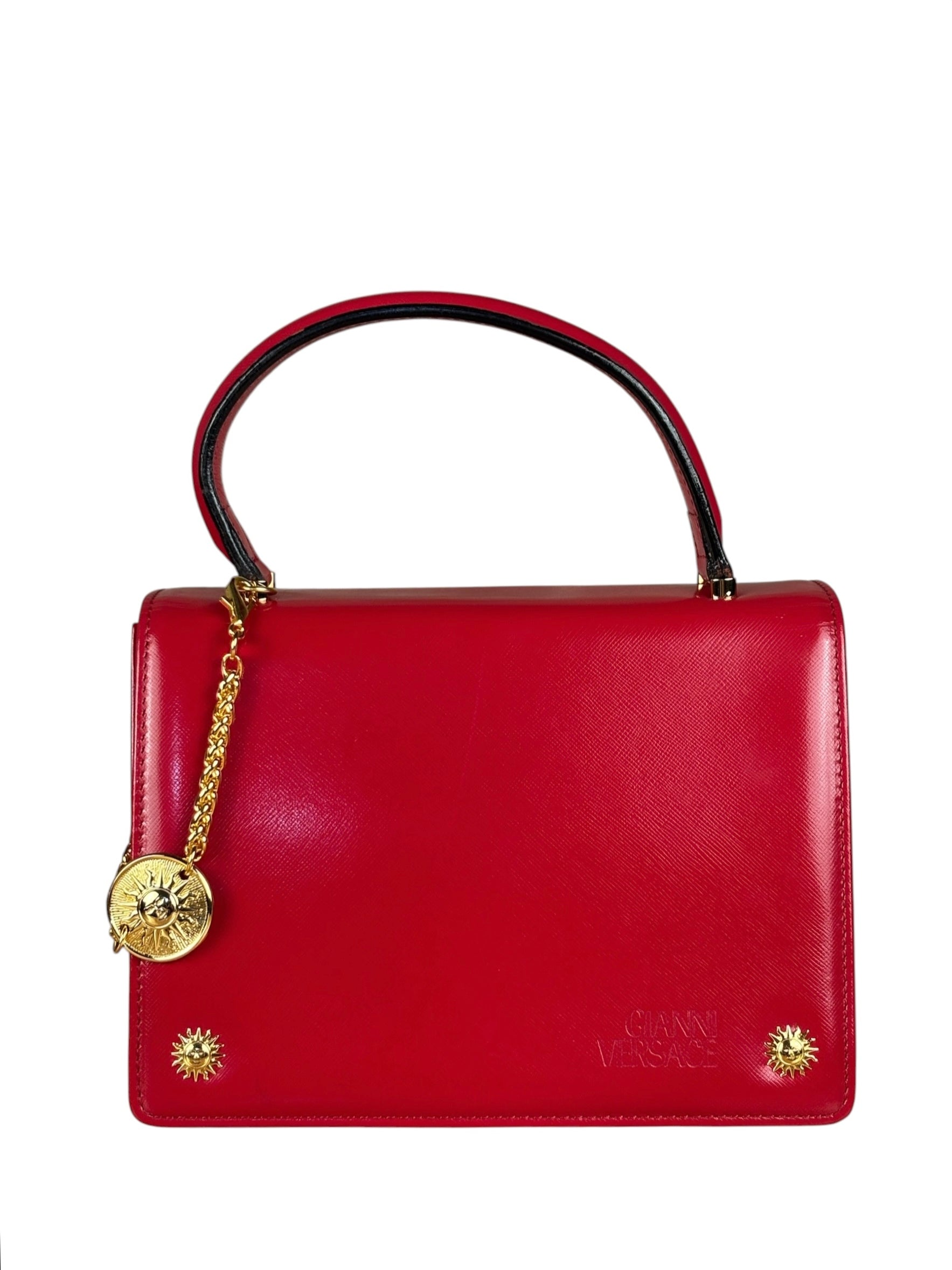 Versace Vintage Red Leather Top Handle Bag