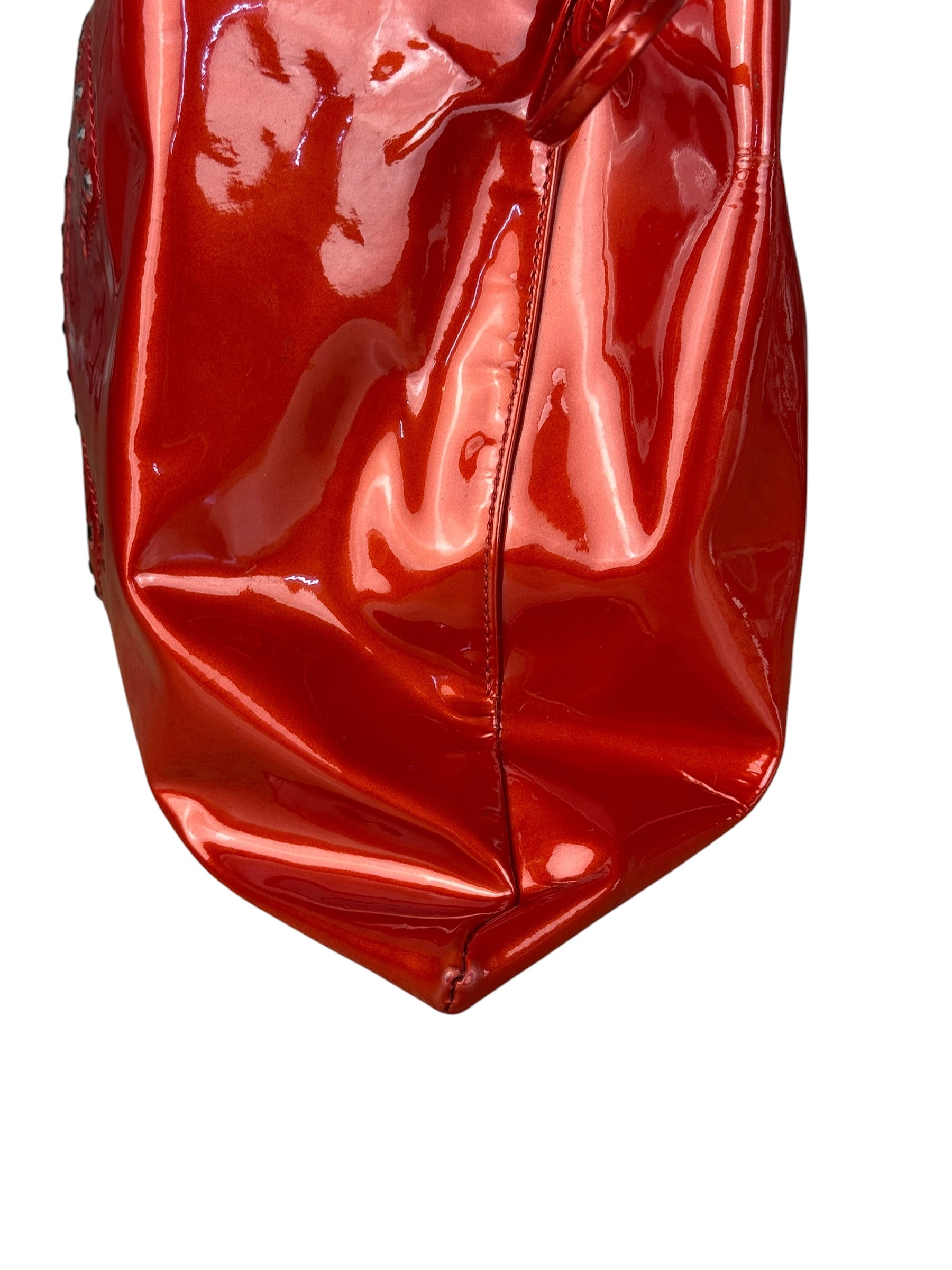Chanel Red Patent CC Crystal Bon Bon Chain Tote