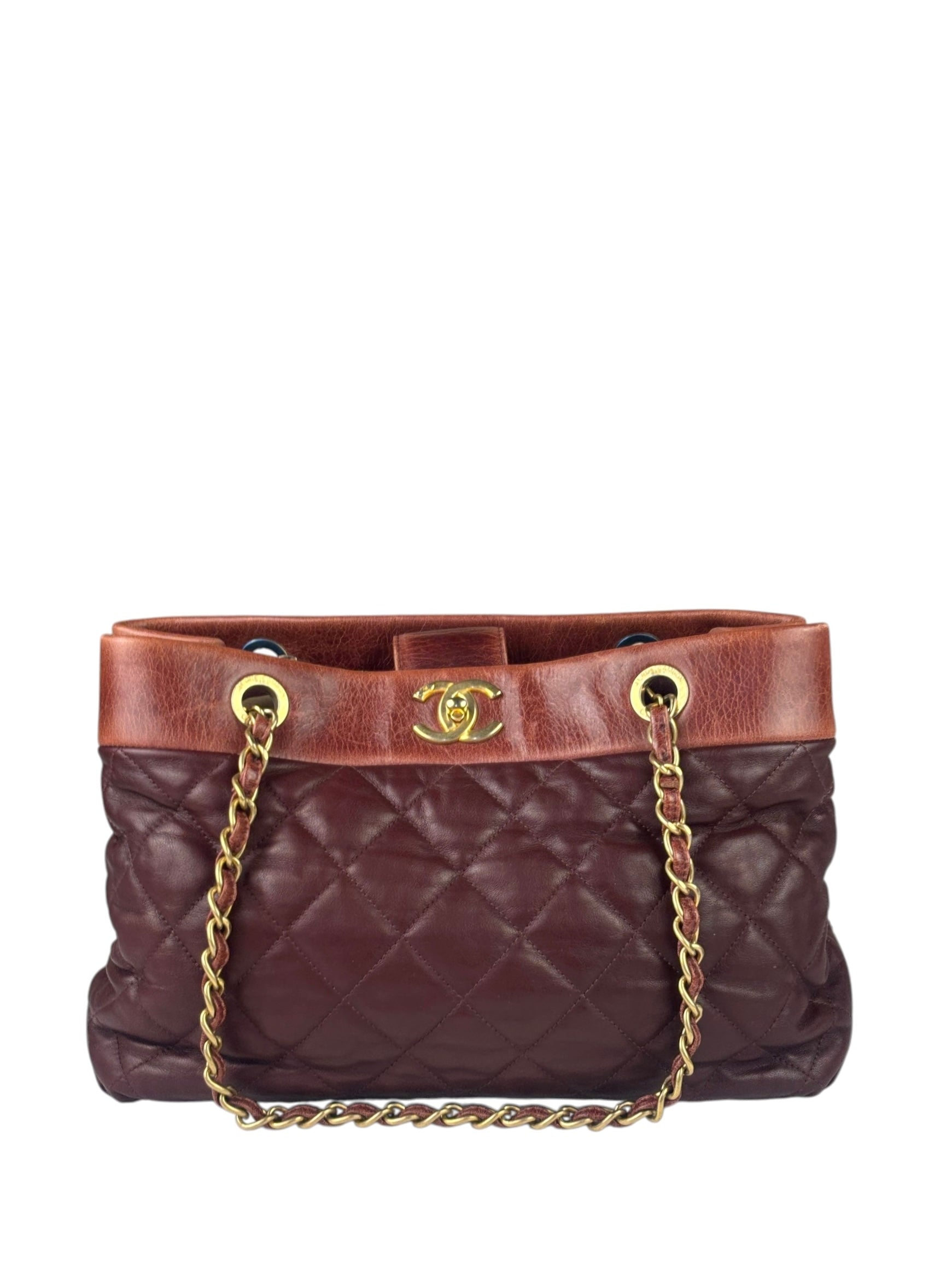 Chanel Bi-Color Burgundy Quilted Soft Elegance Tote 2014