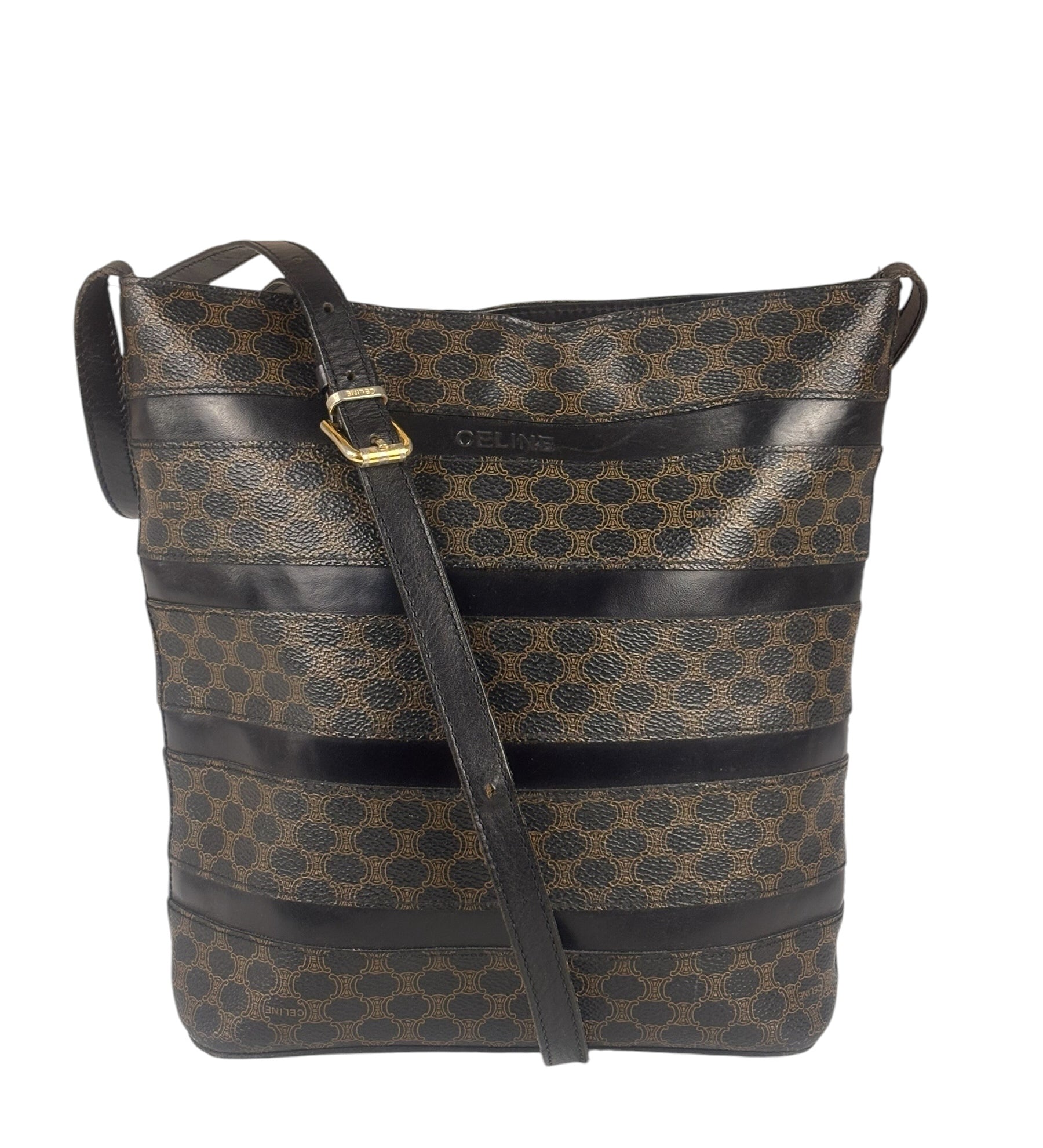 Celine Coated Canvas Stripped Macadam Crossbody