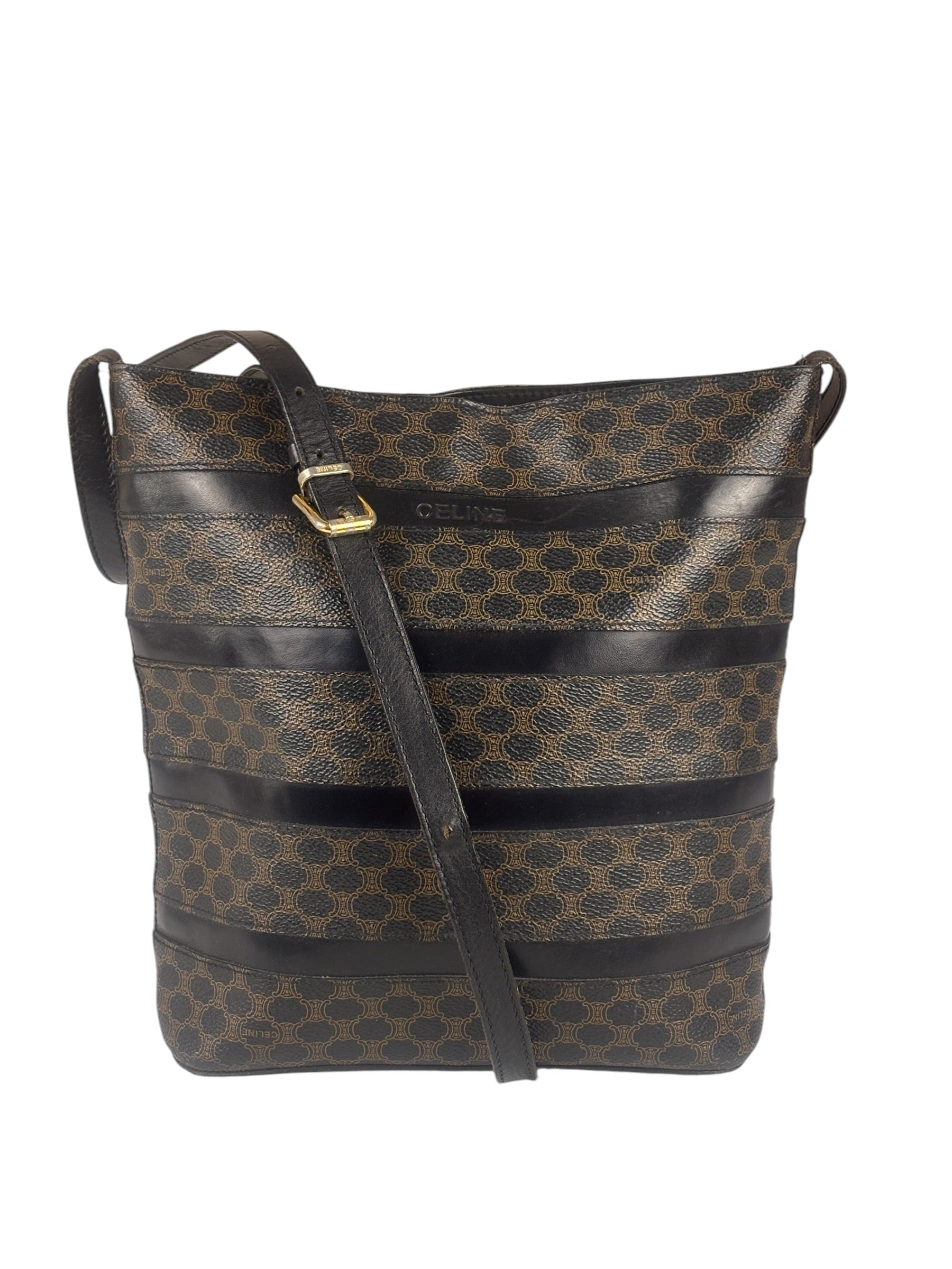 Celine Coated Canvas Stripped Macadam Crossbody