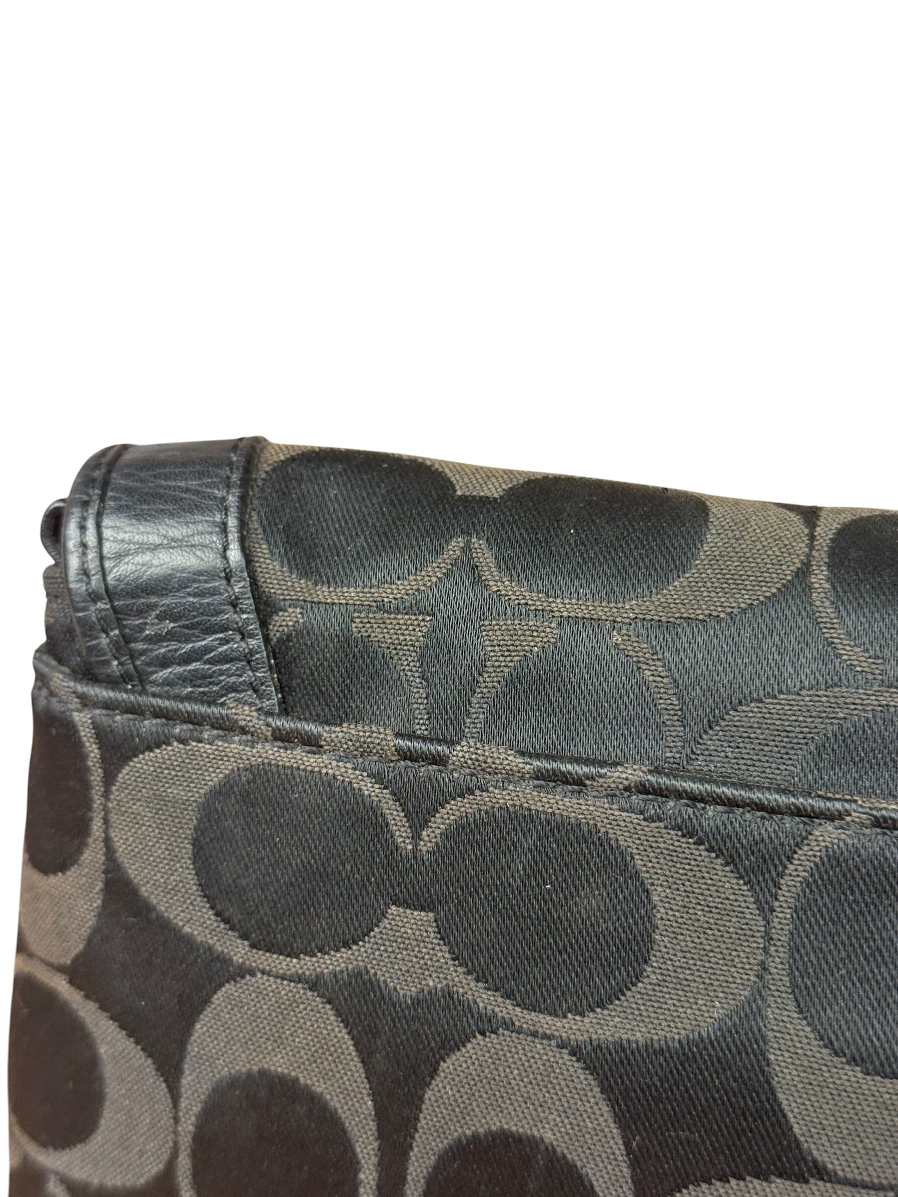 Coach Vintage Black Leather Trim C Canvas Flap Snap Clutch Wristlet