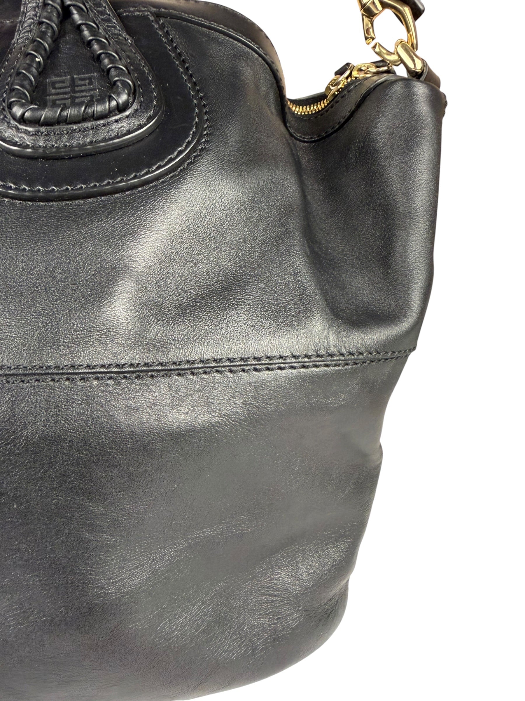 Givenchy Vintage Black Leather Nightinagale Braided Handles Hobo Bag
