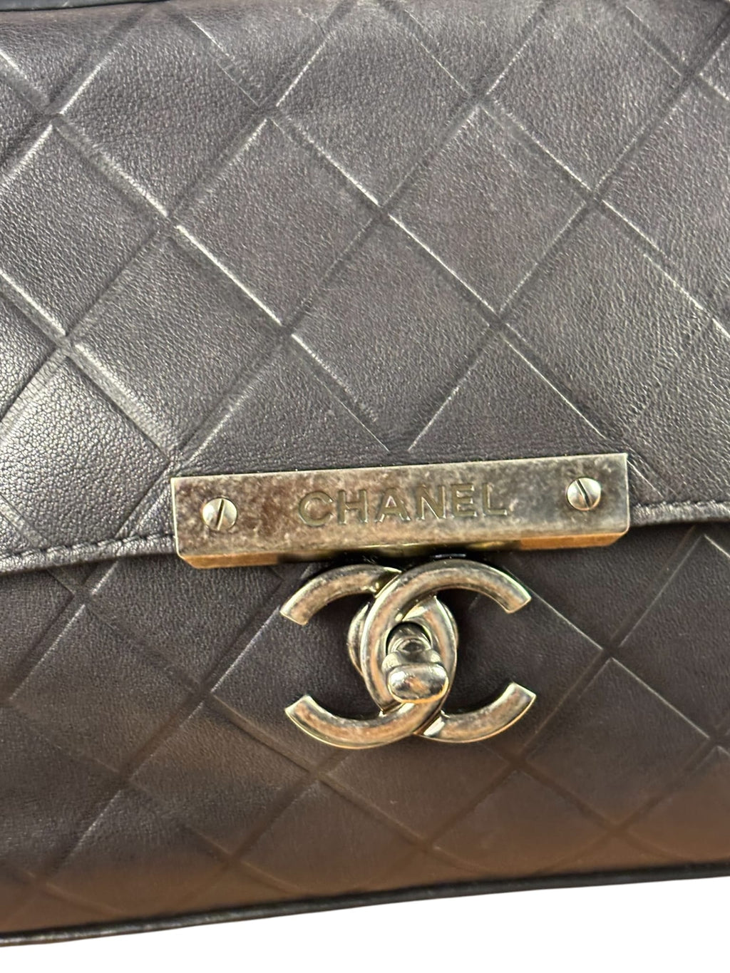 Chanel Black Embossed Leather CC Clasp Flap Bag 2015