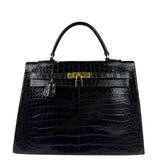 Hermes 1985 Black Crocodile Kelly 35