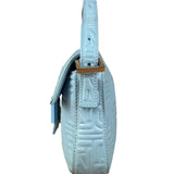Fendi Blue Embossed Leather FF Baguette