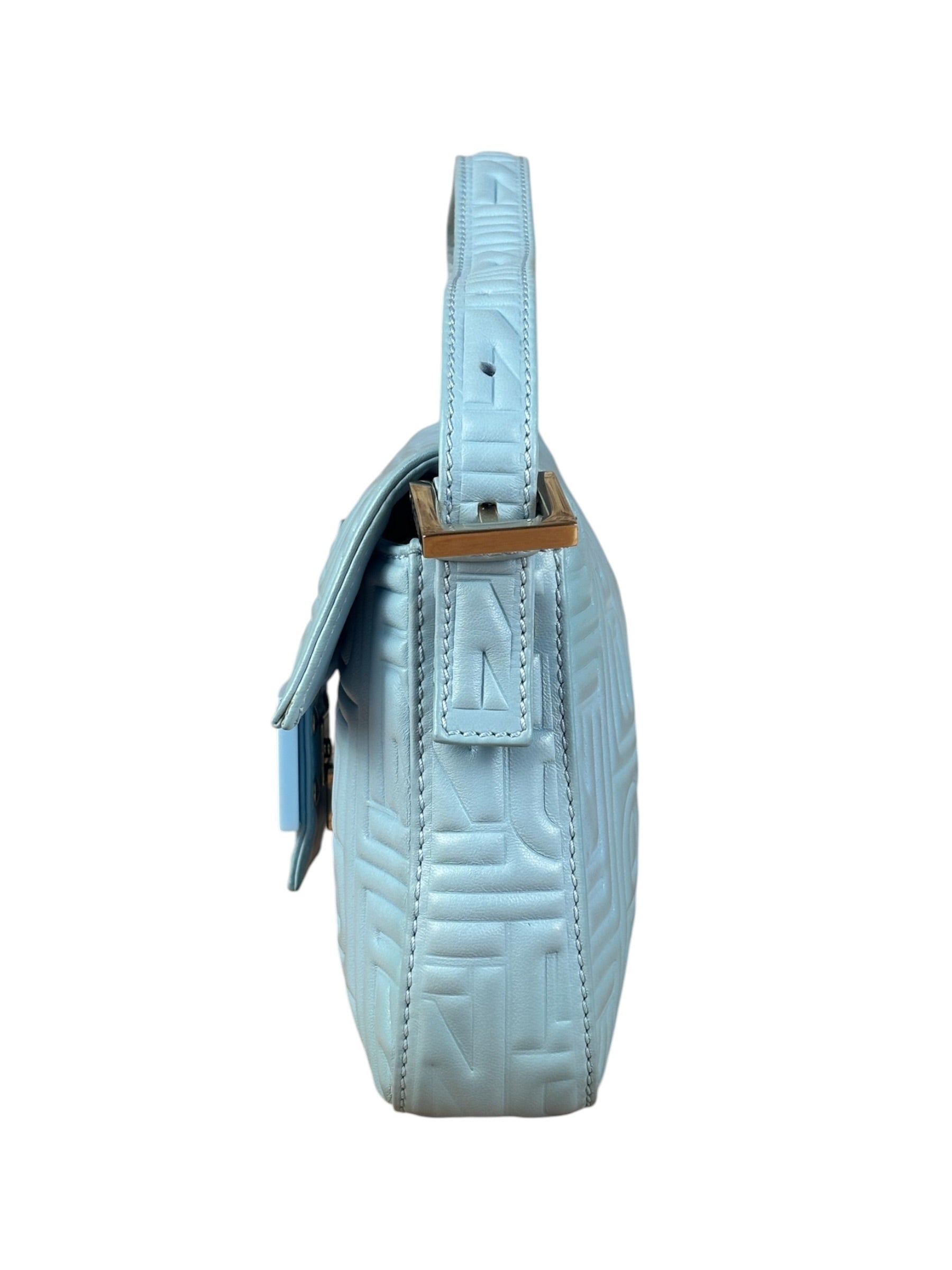 Fendi Blue Embossed Leather FF Baguette
