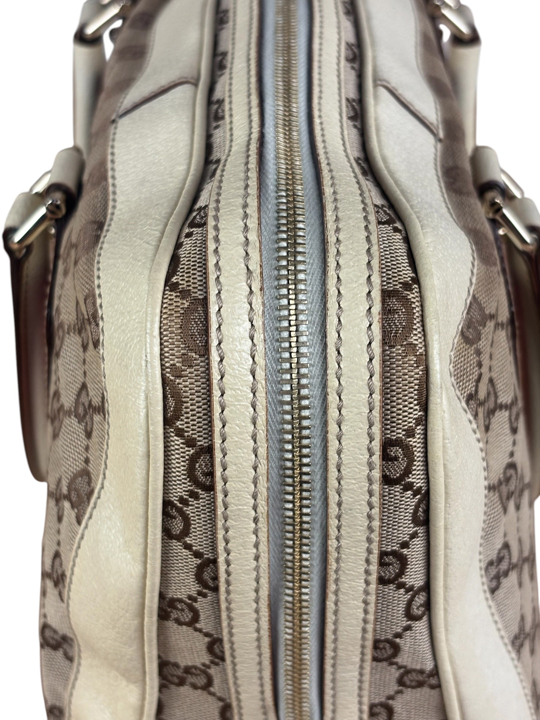 Gucci Leather Trim Monogram Canvas Web Stripe Tote Bag