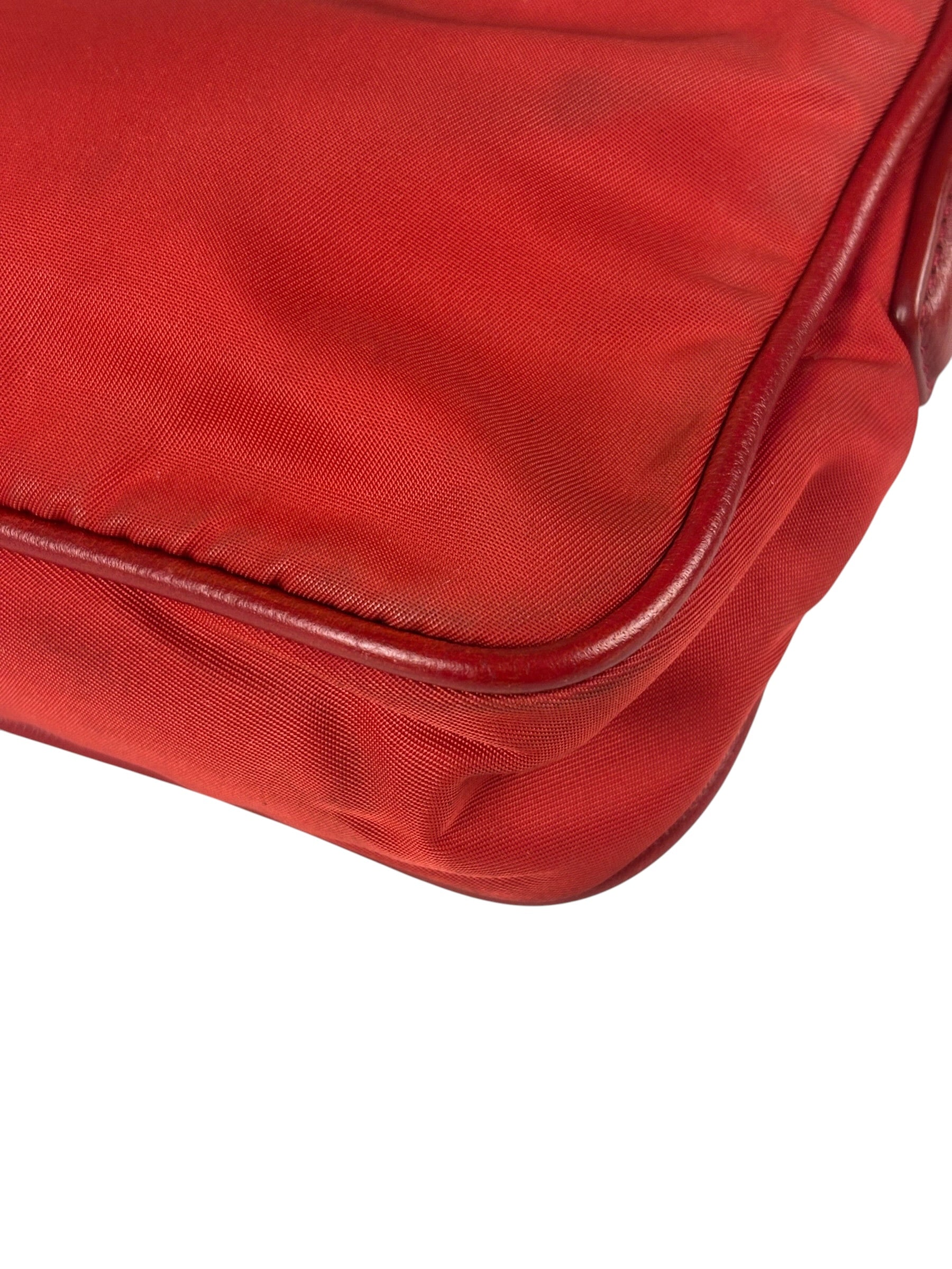 Prada Red Tessuto Nylon/Saffiano Leather Trim Two-Way Bag