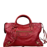 Balenciaga Red Leather Moto City Shoulder Bag Medium