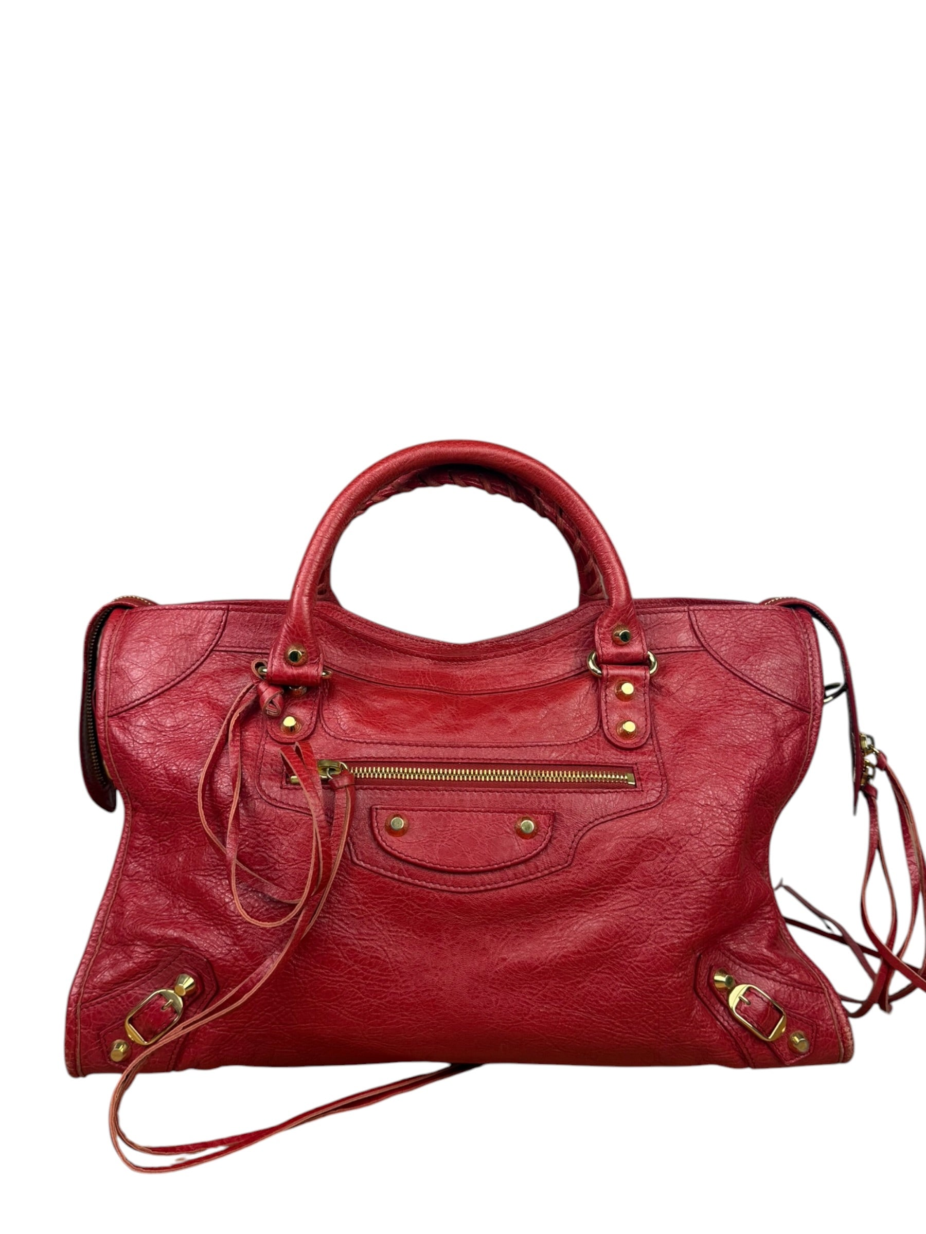 Balenciaga Red Leather Moto City Shoulder Bag Medium