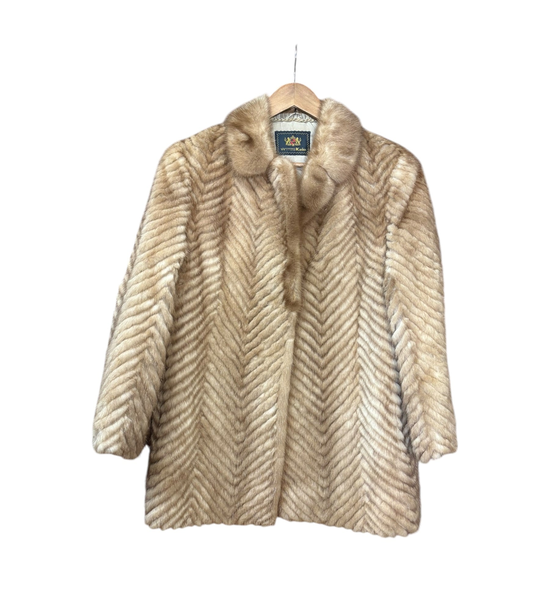 Keio Vintage Ivory Chevron Mink Fur Coat