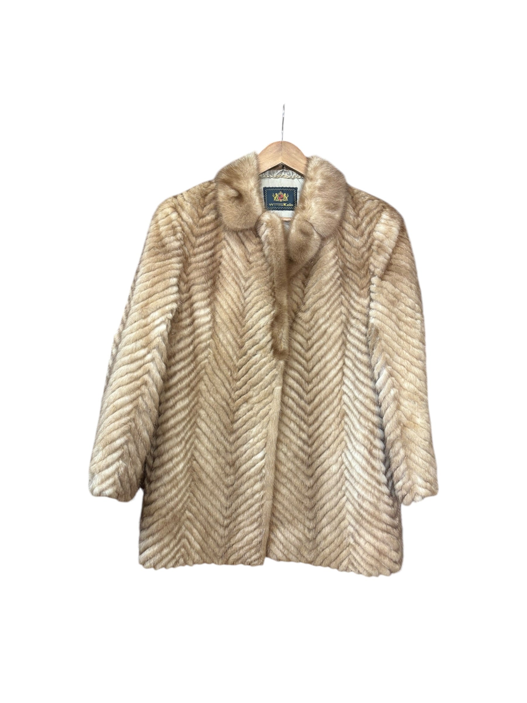 Keio Vintage Ivory Chevron Mink Fur Coat