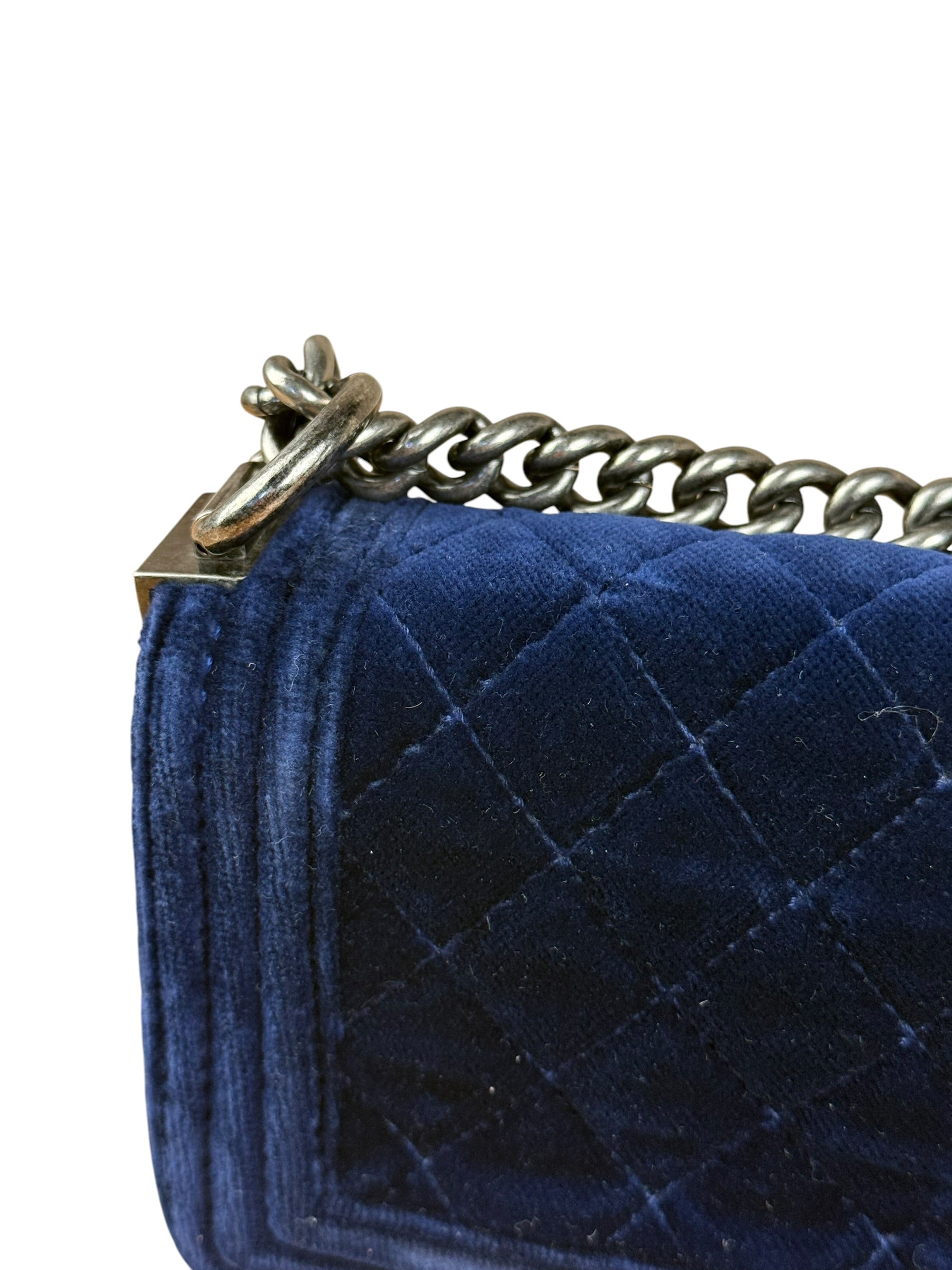 Chanel Blue Velvet Quilted Mini Boy Bag 2012