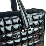 Chanel Vintage Black Patent Leather Chocolate Bar Pyramidal Tote Bag 2002