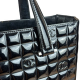 Chanel Vintage Black Patent Leather Chocolate Bar Pyramidal Tote Bag 2002