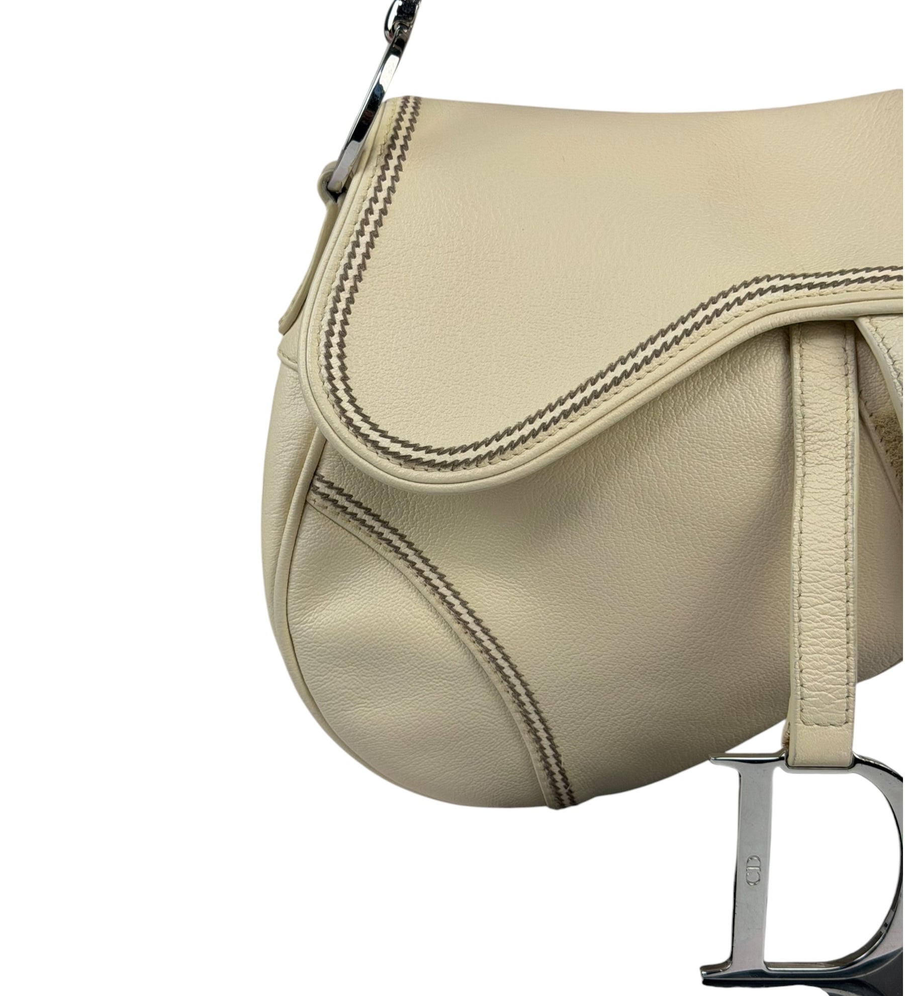 Christian Dior Cream Leather Saddle Shoulder Bag