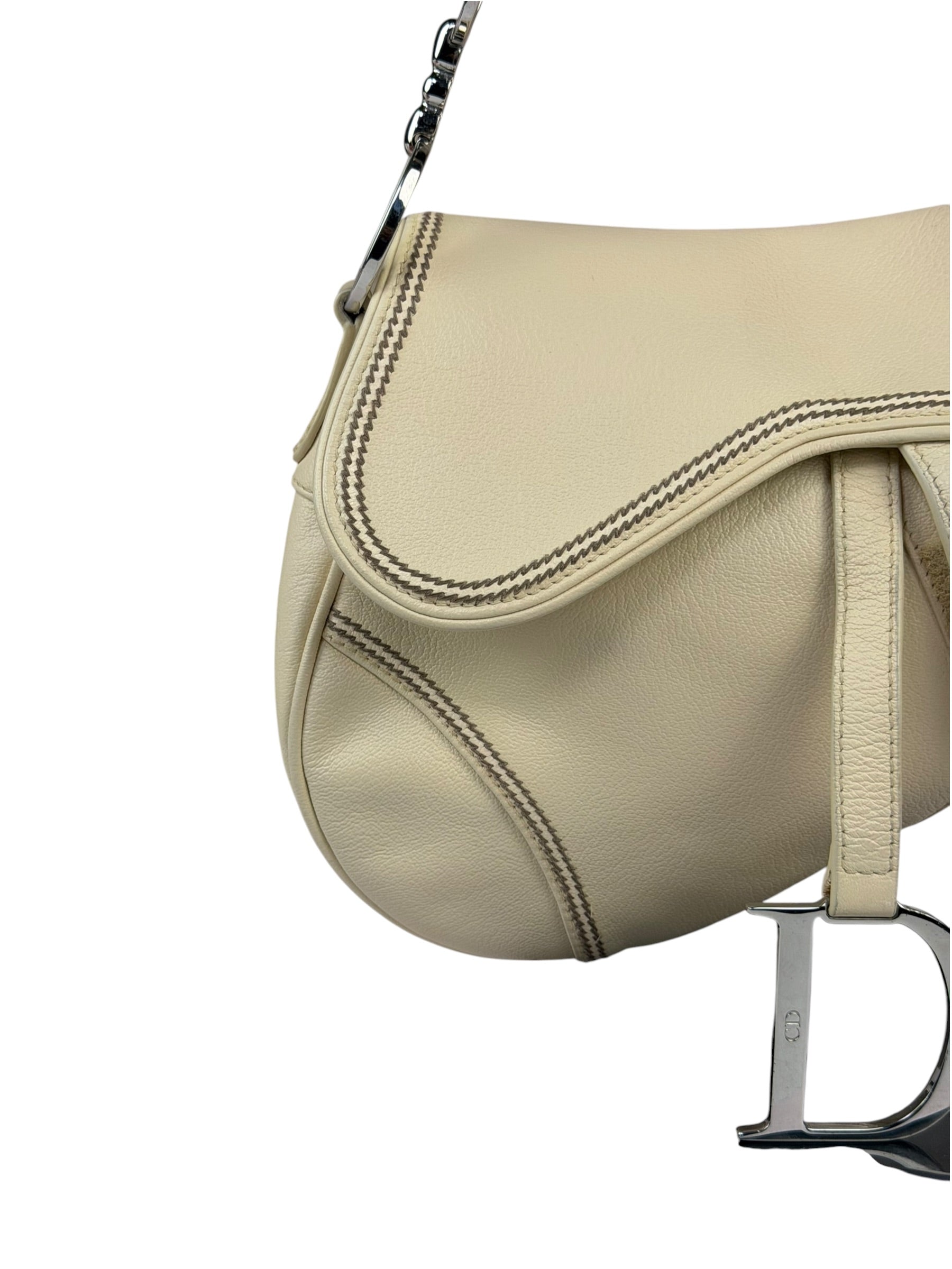 Christian Dior Cream Leather Saddle Shoulder Bag