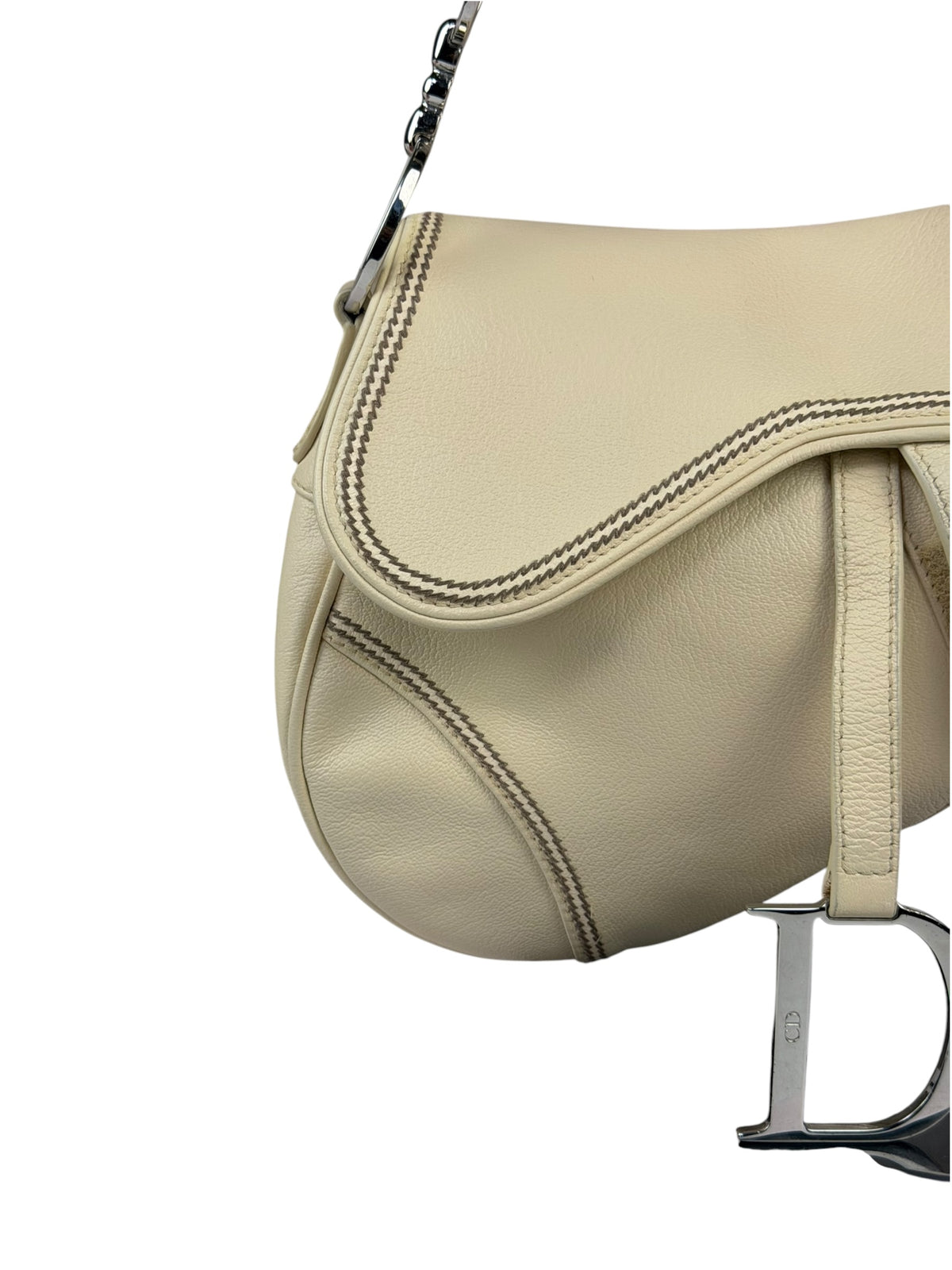 Christian Dior Cream Leather Saddle Shoulder Bag