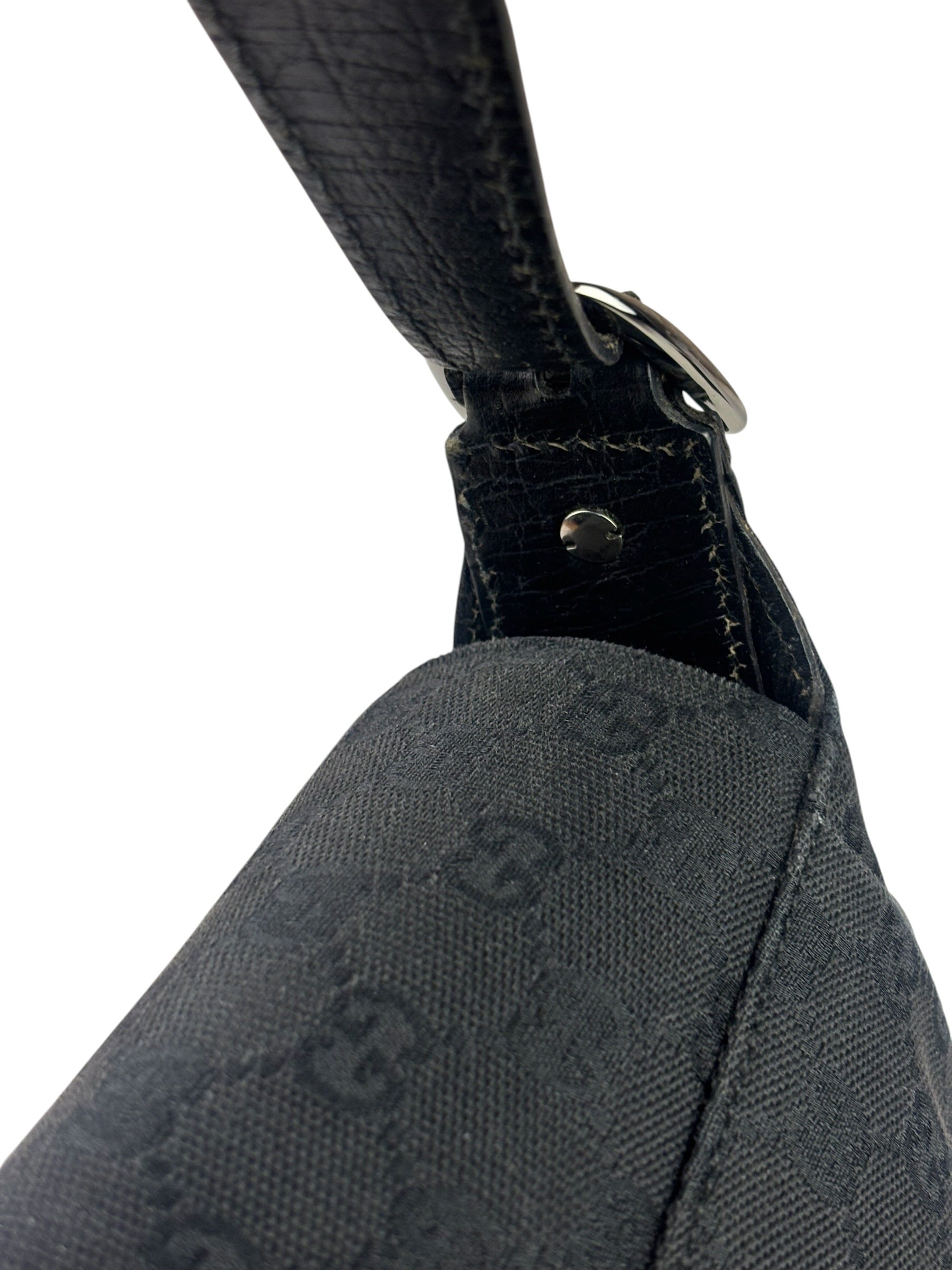 Gucci Black Leather Trim Horsebit GG Chain Shoulder Bag