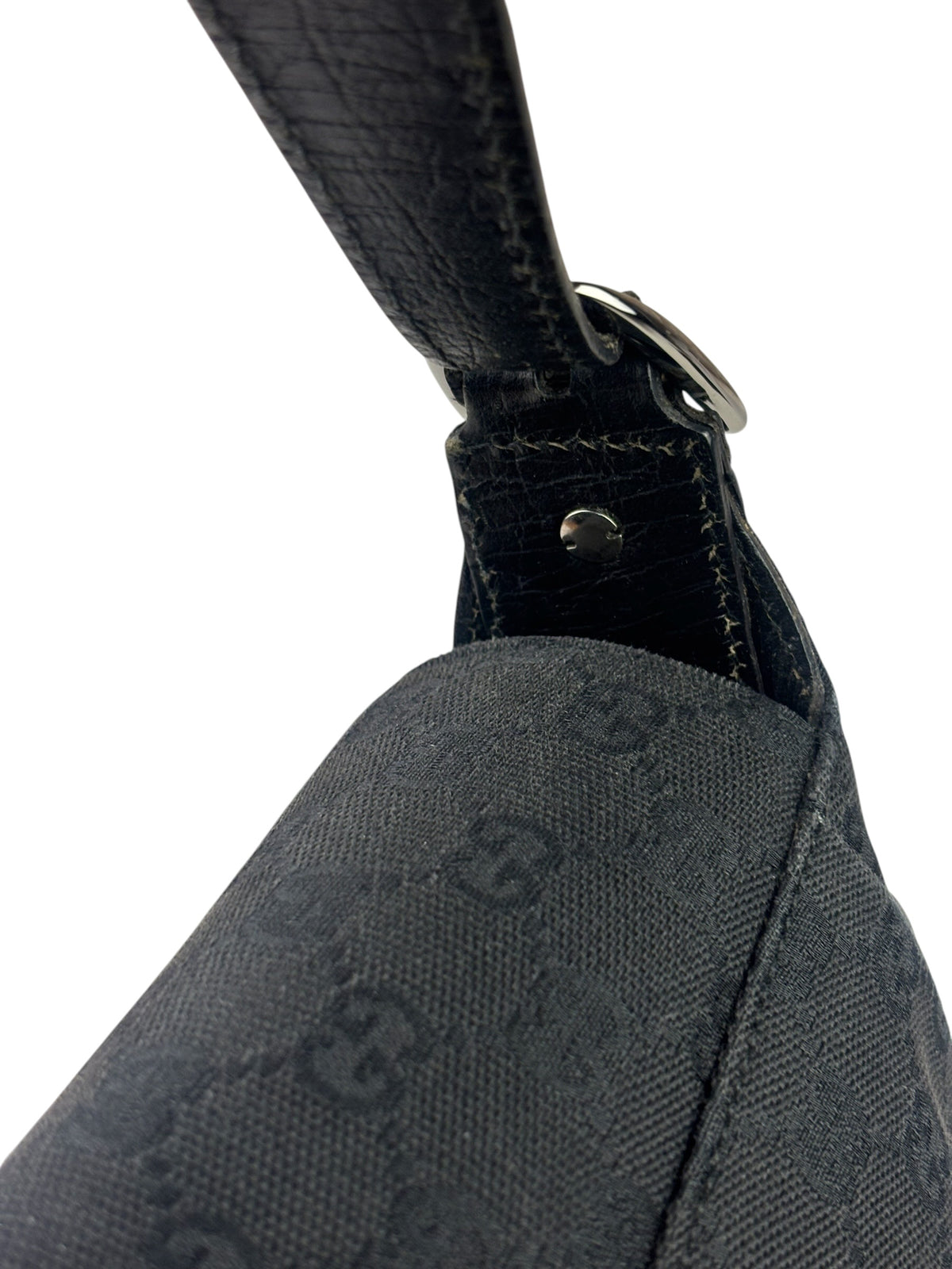 Gucci Black Leather Trim Horsebit GG Chain Shoulder Bag