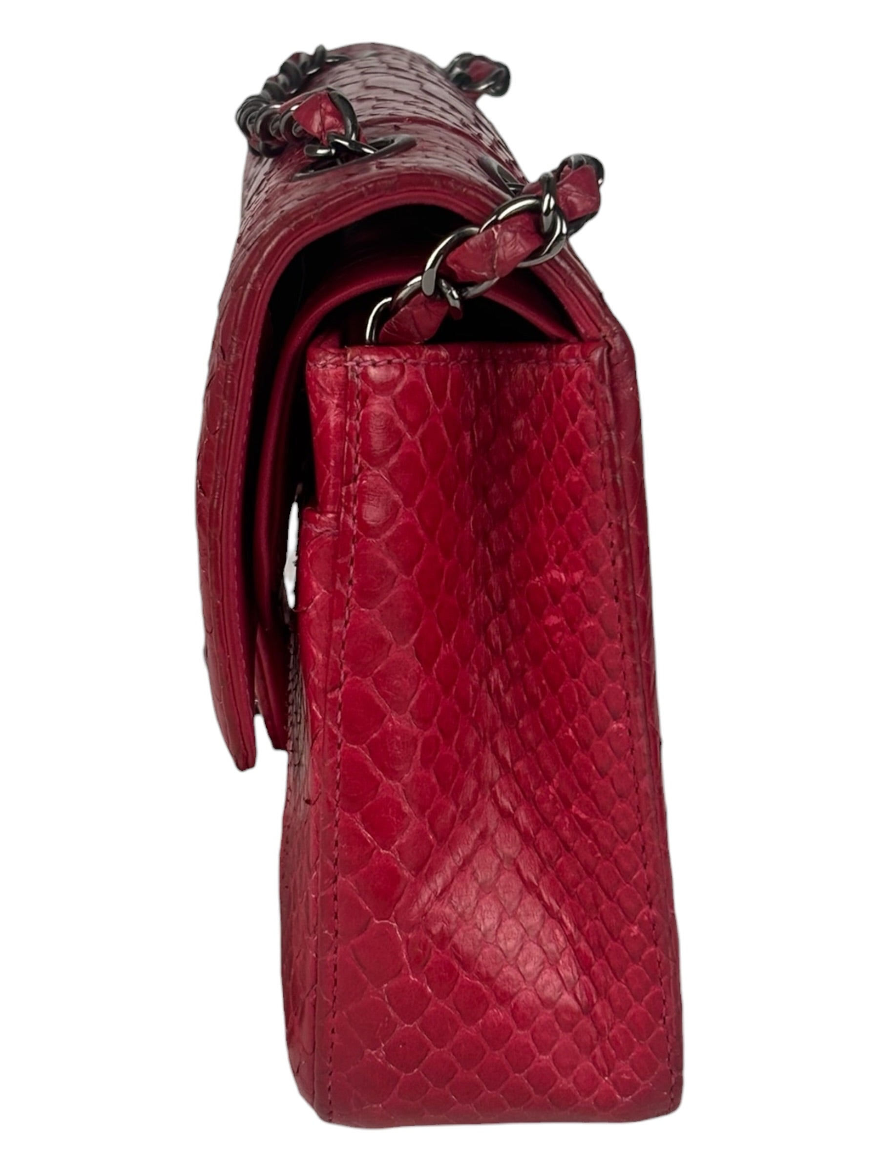 Chanel Classic Double Flap Python Bag Pink 2014